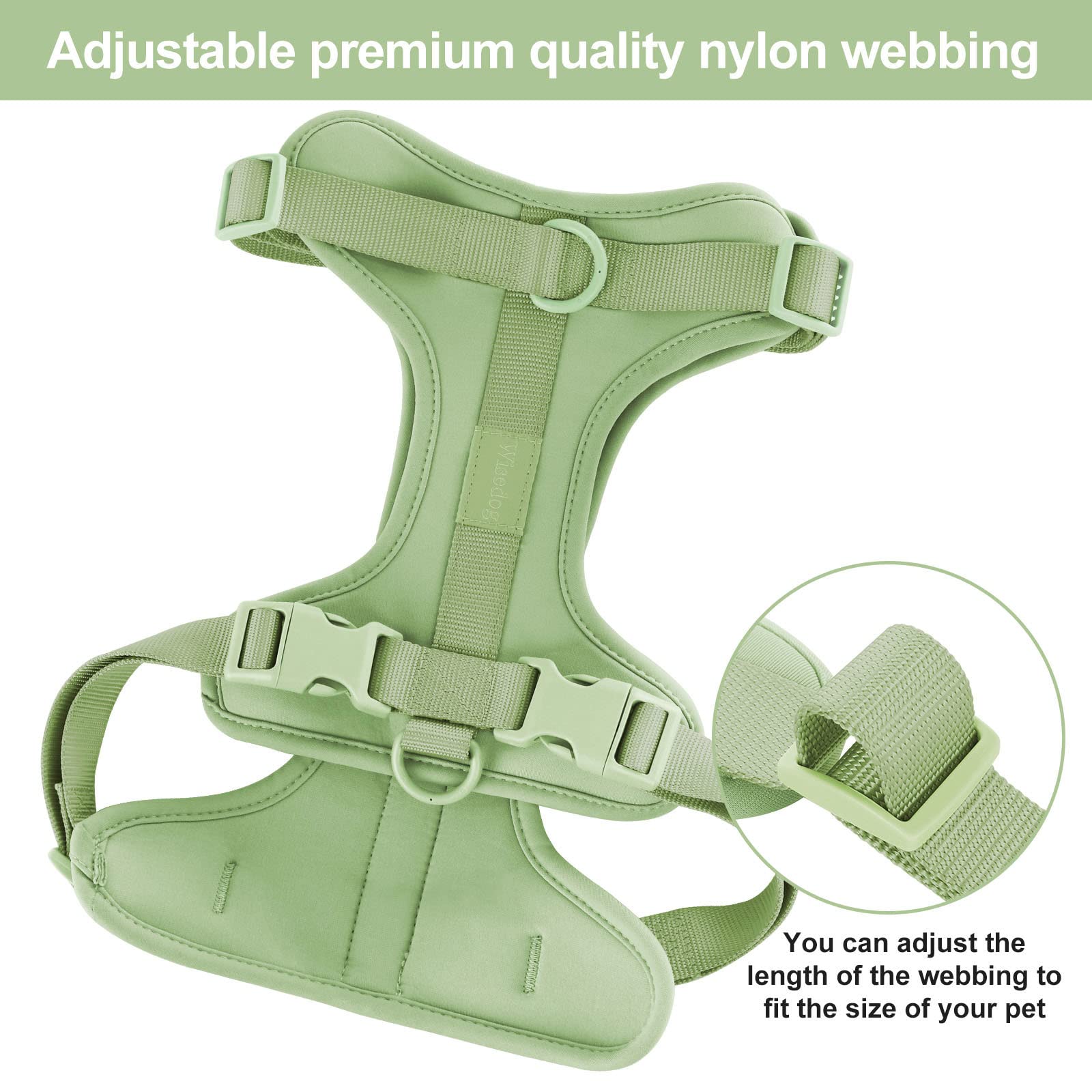 Wisedog No Pull Dog Harness, Lightweight Mesh, Comfortable Cushion, Size L, Sage Green