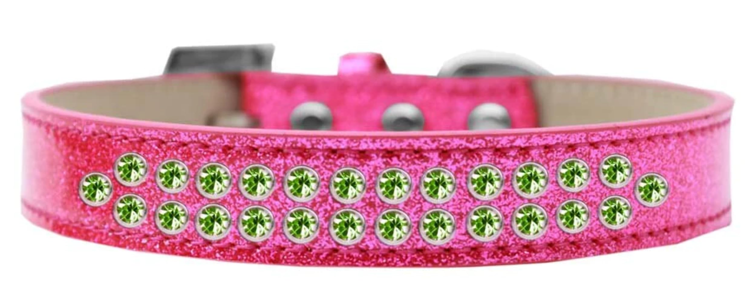 Dog, Puppy & Pet Ice Cream Collar, Two Row Lime Green Crystal Rimsets Gold 20