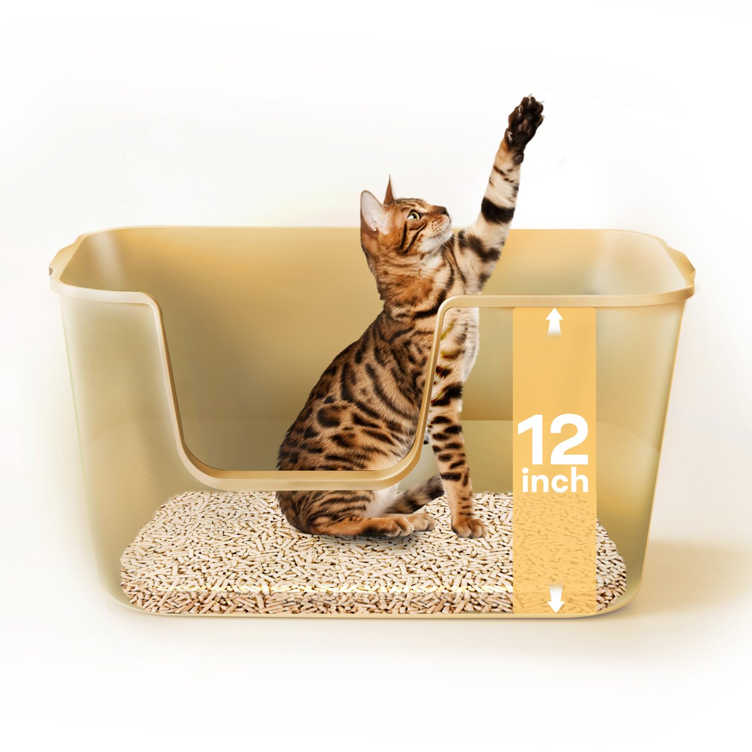 Livlab Open Top Cat Litter Box - 24.6' X 16.7' X 12.7' High Sided Litter Box For Large Cats, Low Entry For Kittens, Durable B