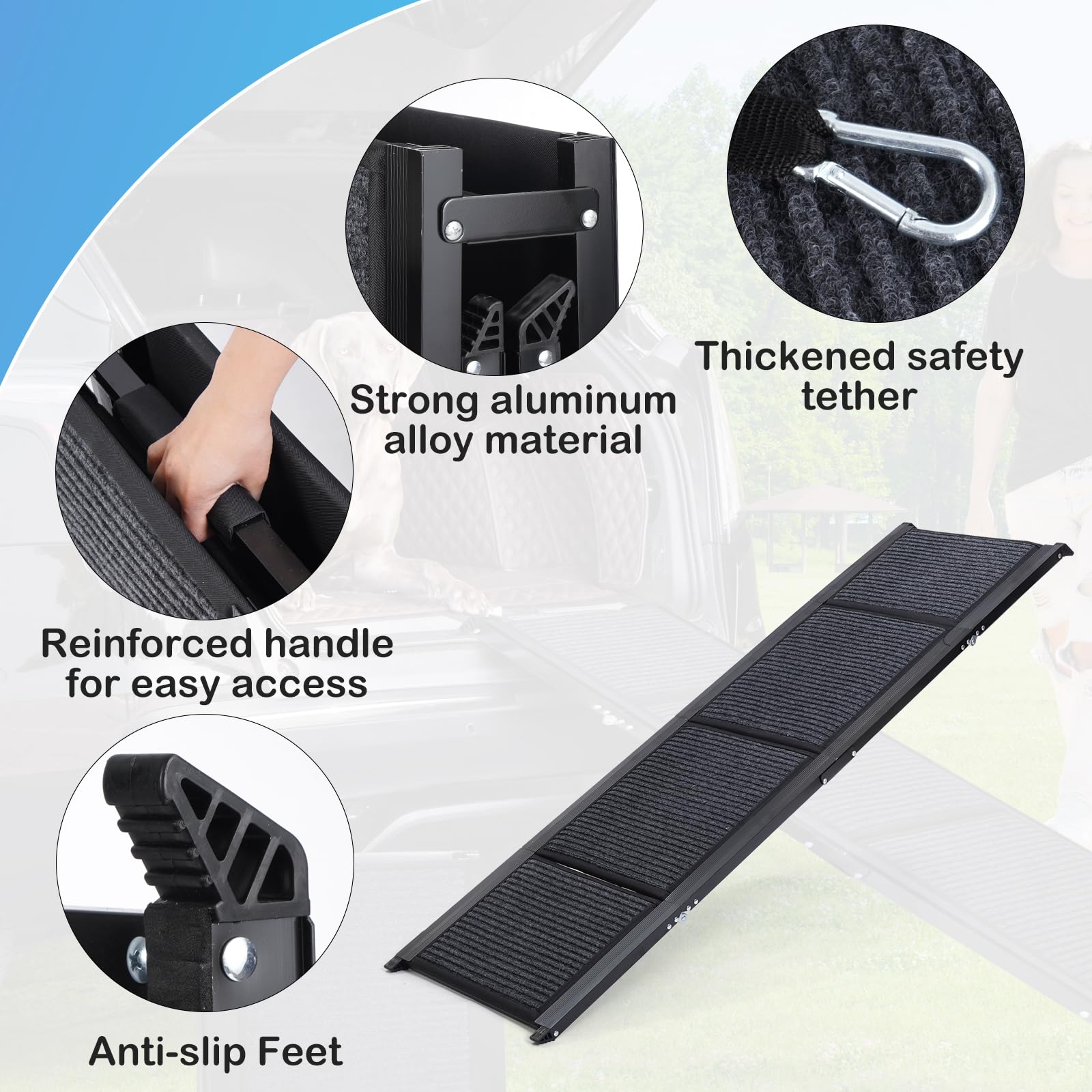 Uross Dog Ramp For Car 71'' Long- Collapsible Pet Ramps For Large Dogs Suv Truck Folding Outdoor Dog Ramp For Porch Steps