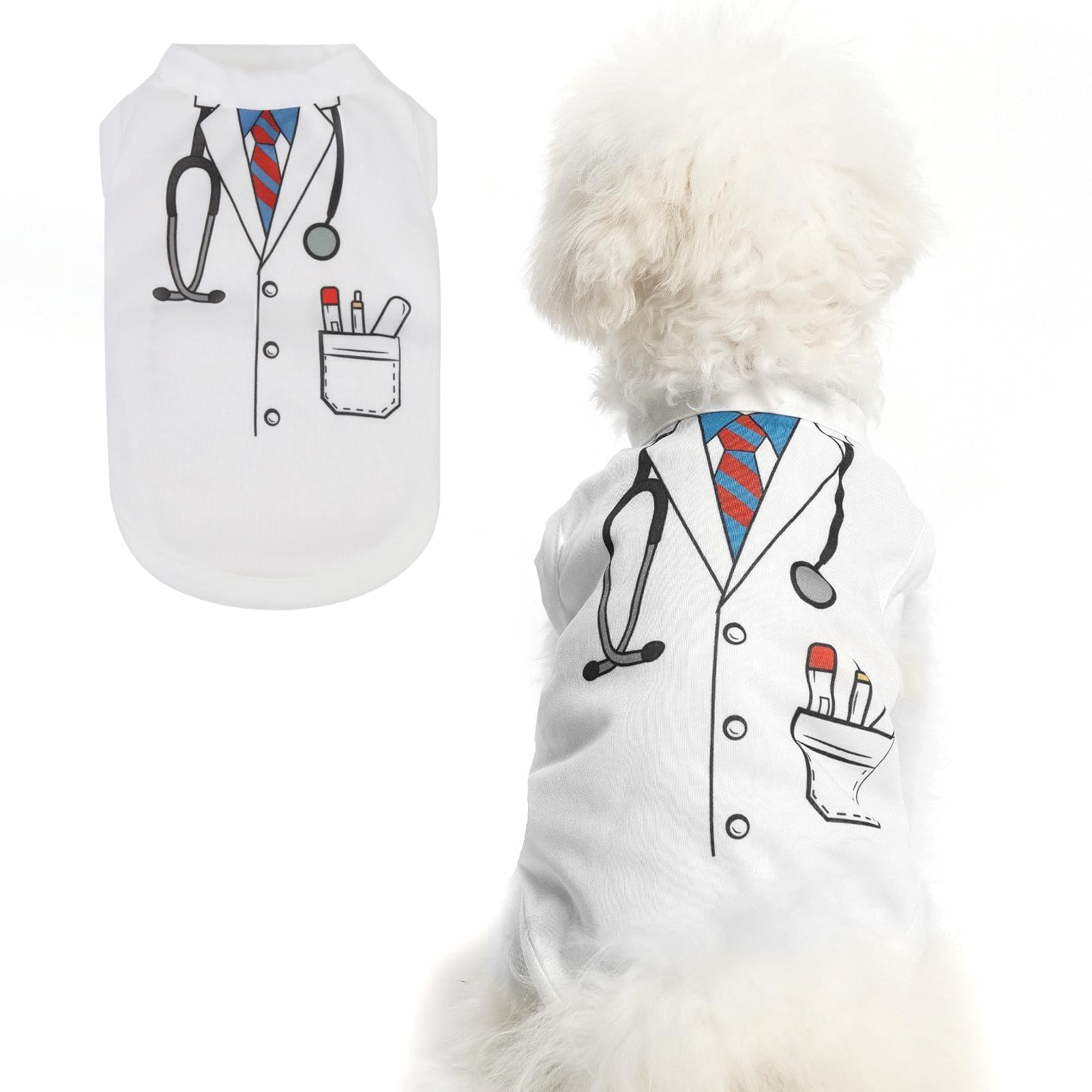 Bingpet Cute Doctor Costume Dog T-Shirt, Breathable Sleeveless Tank Top Vest & Sweatshirt For Small Medium Dogs(Chest Girth 15In