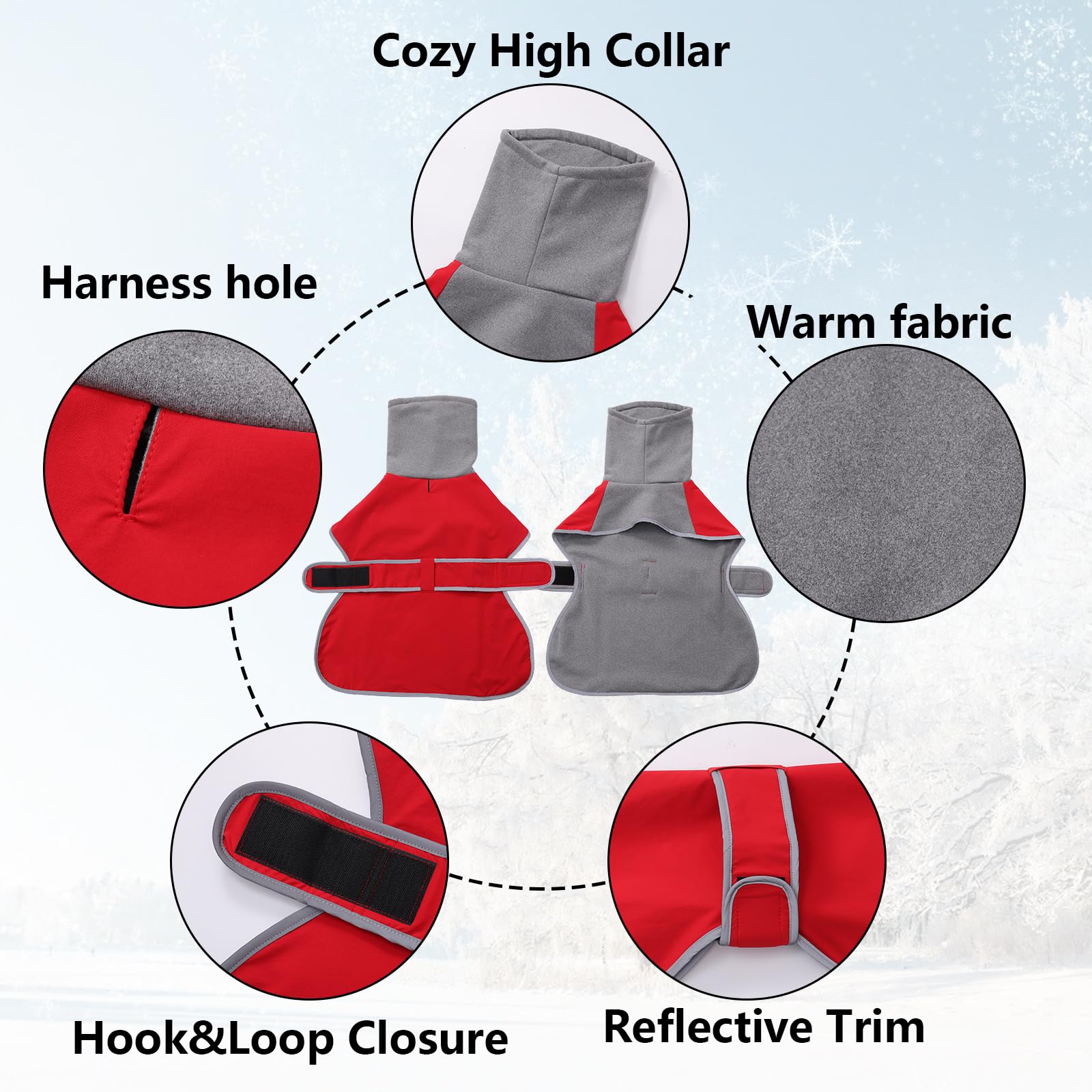 Greyhound Cosy Fleece Jumper,Dog Winter Coat With Warm Fleece Lining,Wear On Both Sides Outdoor Dog Apparel With Adjustable Band