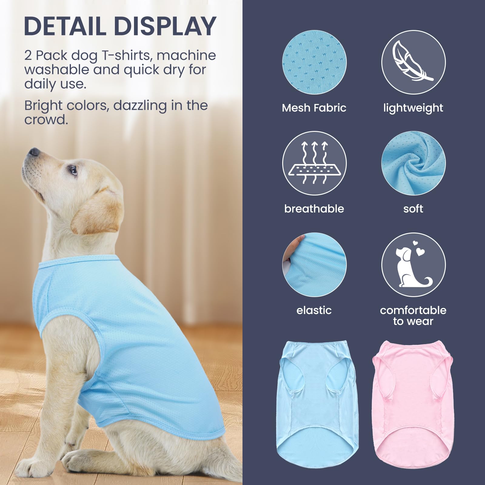 Nanaki 2 Pack Quick Dry Small Dog Shirts-Stretchy T-Shirts, Sun Protection Tank Top Soft Mesh Lightweight Breathable Sweatshirt,