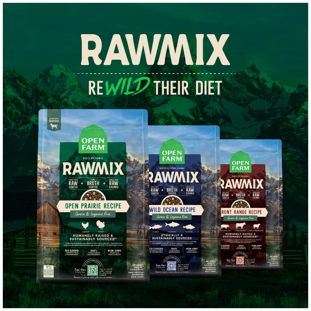 Open Farm RawMix Grain-Free Prairie Recipe for Dogs, Includes Kibble, Bone Broth, and Freeze Dried Raw, Inspired by The Wild, Hu