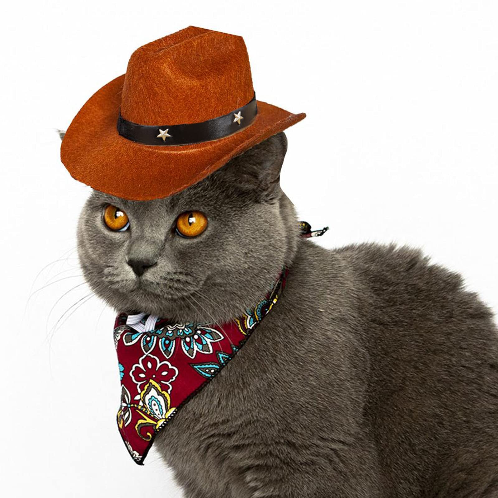 Awocan Dog Cowboy Hat And Bandana Scarf Dog Cat Sombrero Puppy Hat Dog Cat Costume Cosplay Cap Puppy Pet Dog Cat Holiday Pet Party Decoration (Coffee)