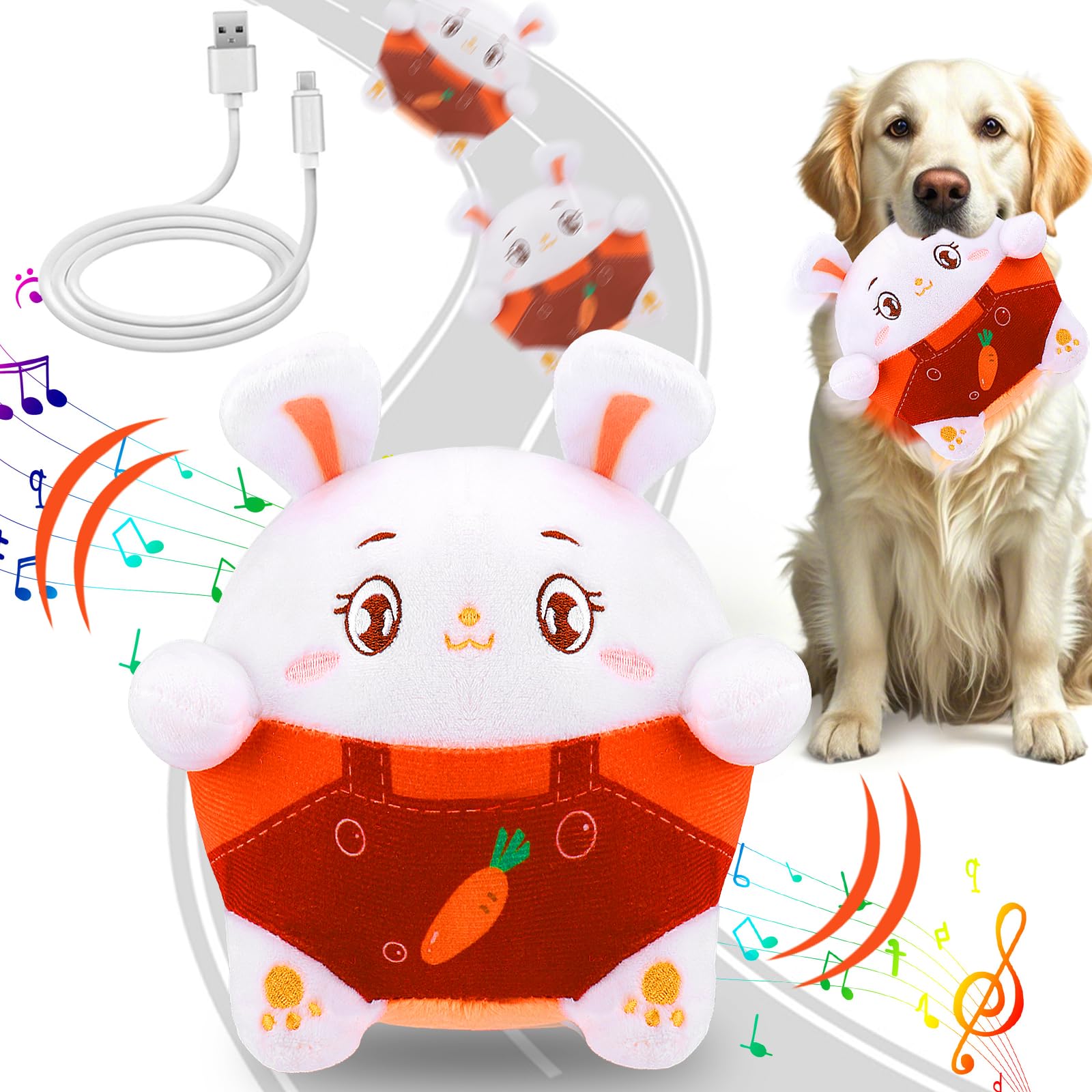 Interactive Dog Toys, Easter Dog Toys with Pop Songs & Recording Mode, Rechargeable Self Moving Ball for Small/Medium/Large Pupp