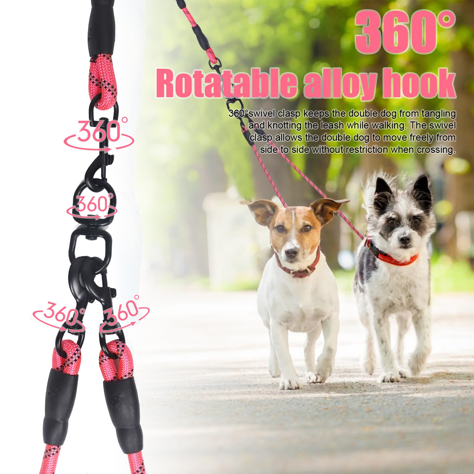 Exceptional 360 Anti-Tangle & No Pull Dog Leash - 5 Handle & Reflective For Safety & Convenience, Suitable For Small & Medium Do