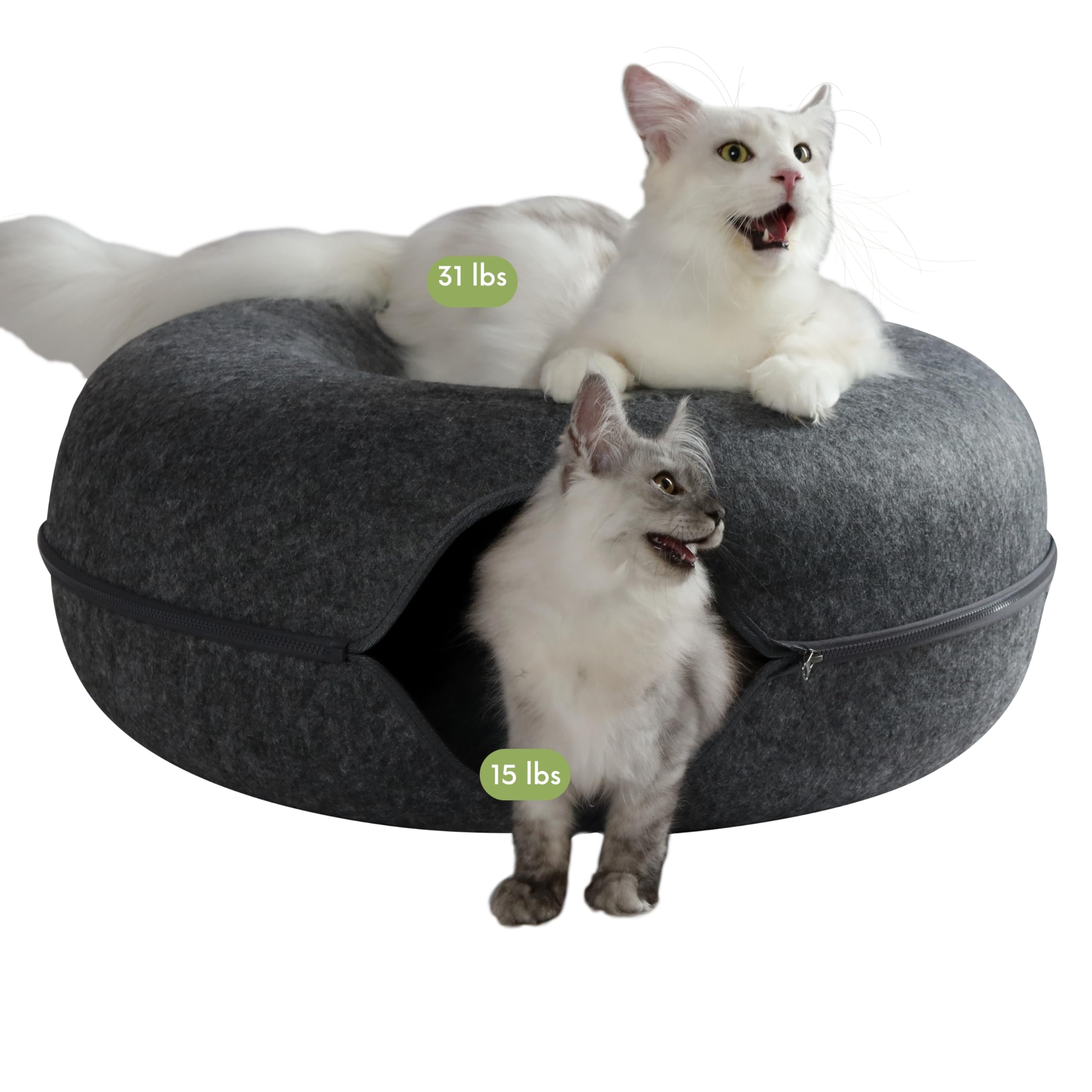 Cattasaurus Peekaboo Cat Cave For Multiple & Large Cats Up To 30-45 Lbs, Scratch Detachable & Washable Tunnel Bed, Comfy Donut Cat Cave (Dark Gray, Jumbo)