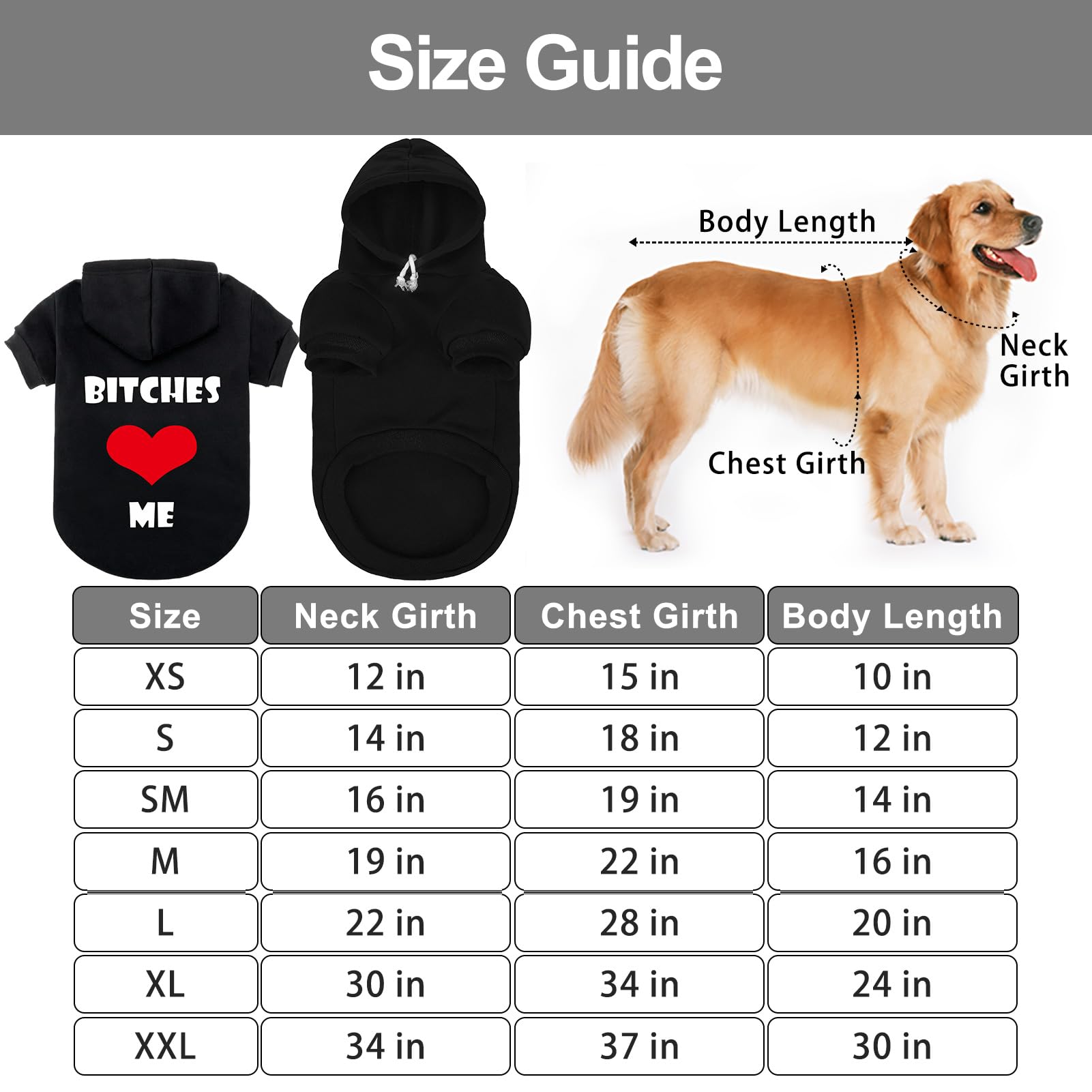 Expawlorer Dog Hoodies- Fall Soft And Warm Dog Sweatshirt With Leash Hole, Winter Autumn Fleece Pet Clothes With Bitches Love Me