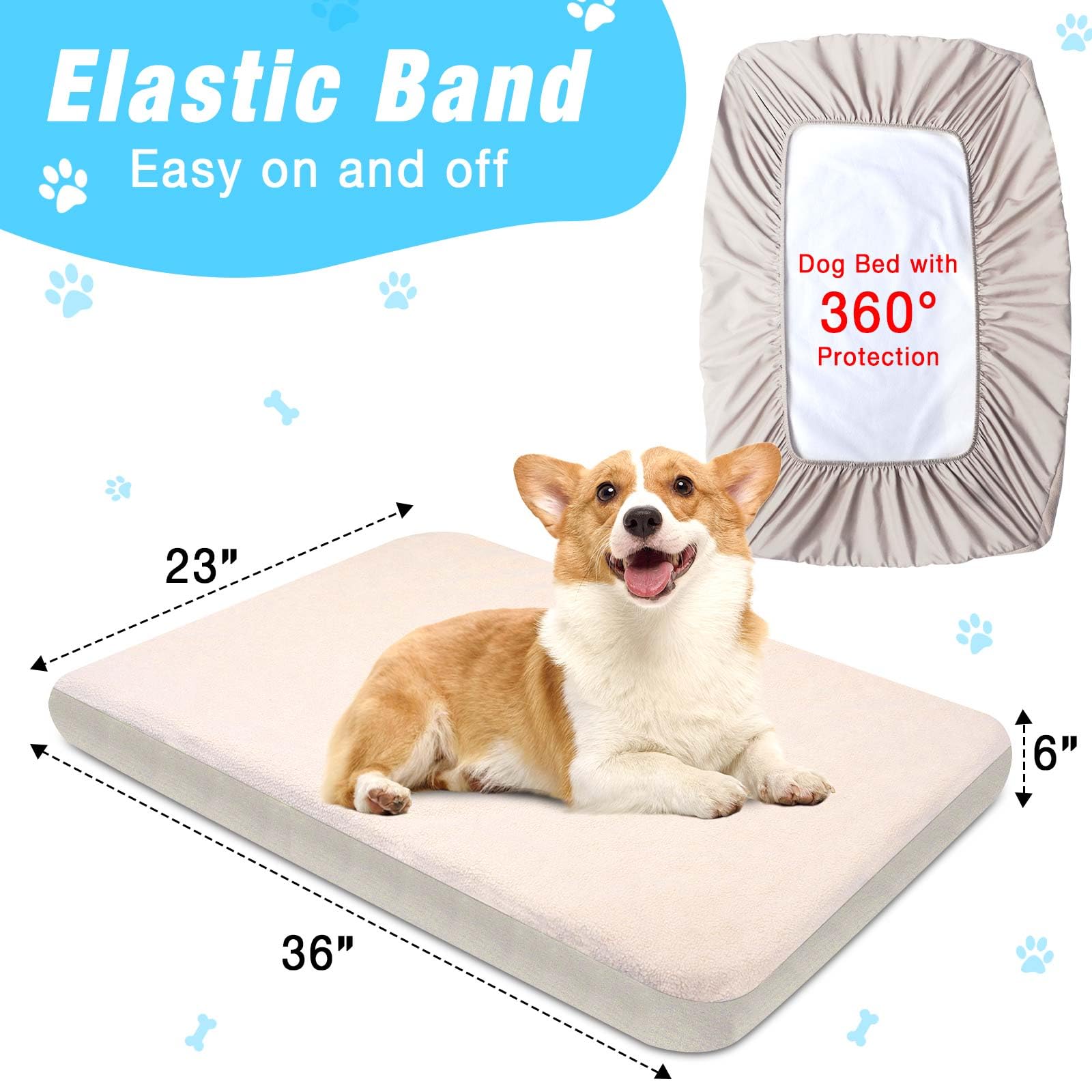 Dog Bed Covers Replacement Washable 100% Waterproof Dog Bed Sheets, Soft & Noiseless Pet Bed Cover, 2 Pack, 36'' X 23'' Beige