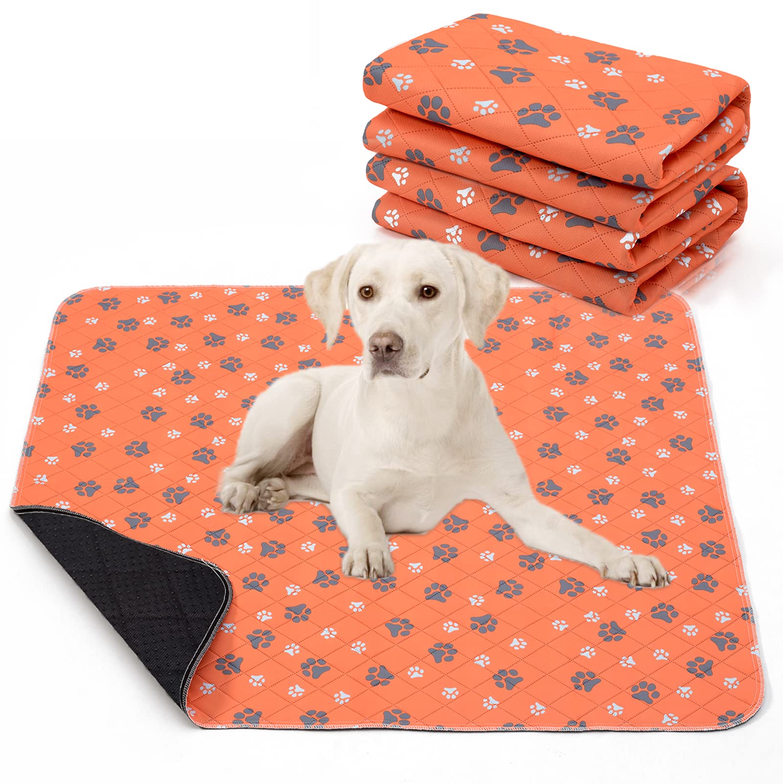 Lepark Washable Pee Pad For Dogs 2Pack Reusable Puppy Pads Pet Training Pads With Fast Absorbent Non-Slip And Waterproof（Orange,36X72）