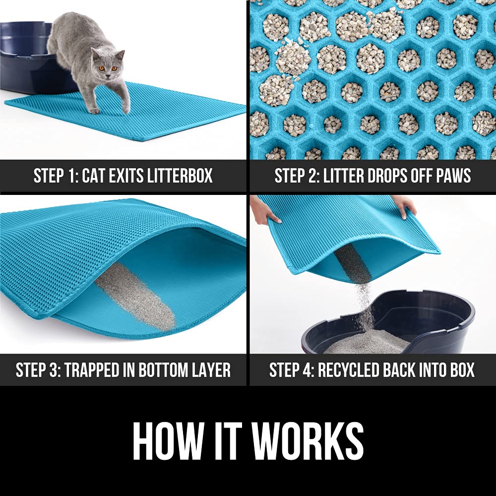 Gorilla Grip Honeycomb Cat Litter Mat, Two Layer Trapping Waste Mats, Soft On Paws, Indoor Box Supplies And Essentials, Feeding