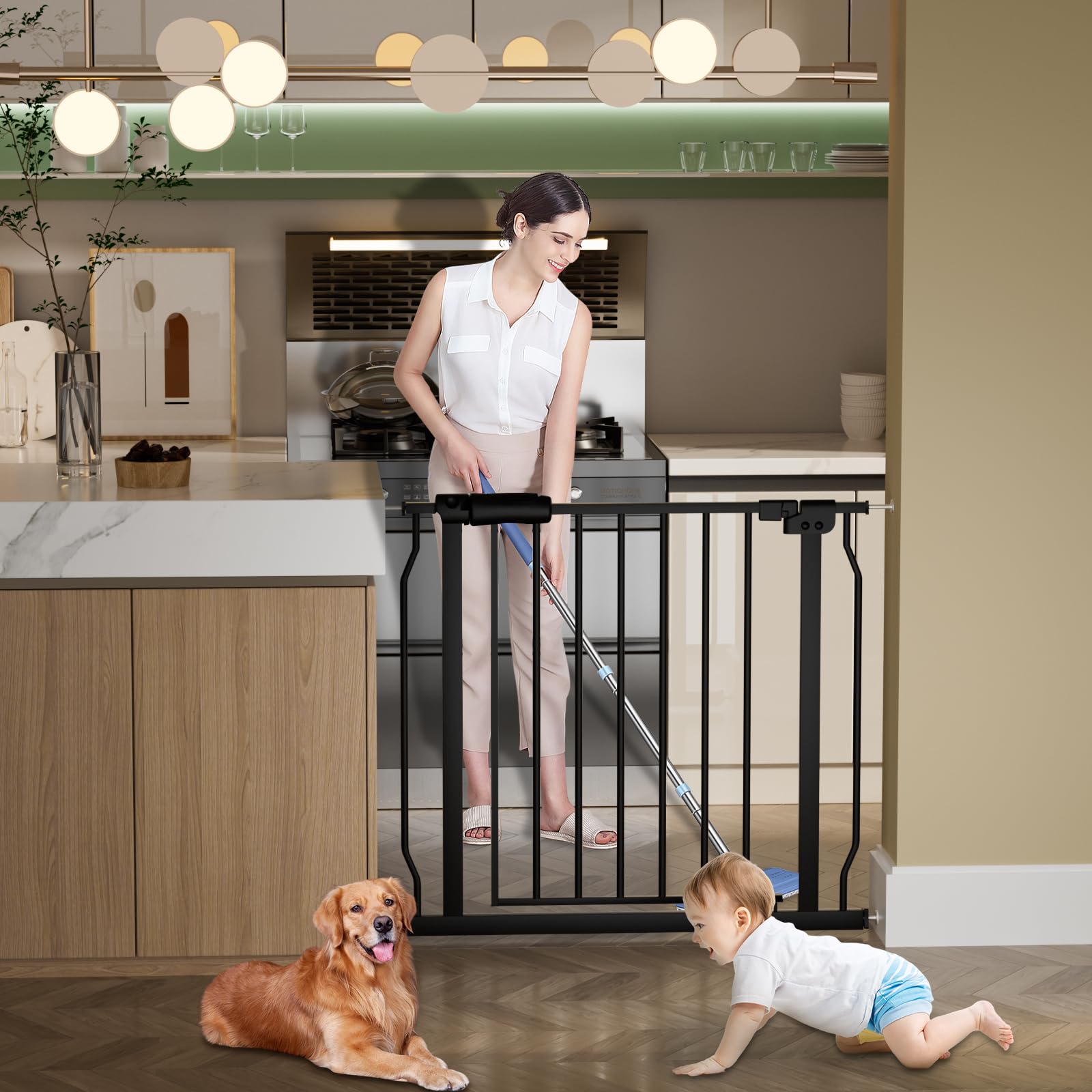 HOOOEN Narrow Baby Gates for Stairs Doorways Auto Close Tension White Metal Child Pet Safety Gates with Pressure Mount 29-34 Inc