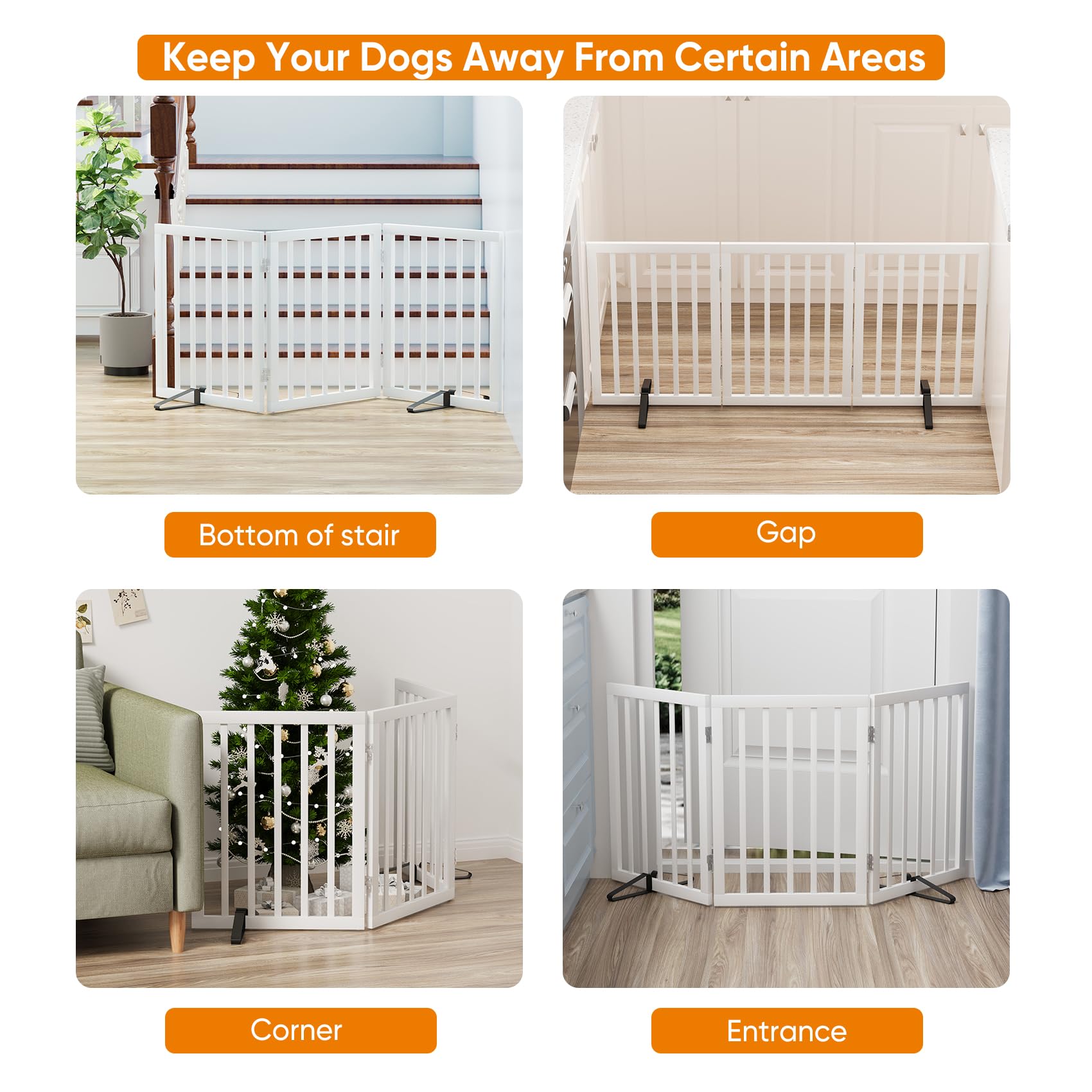 Mino Kesper White 18-55 Wide Pet Gate, Bamboo Dog Gate for Stair, Foldable Dog Gates for Doorways House, Freestanding Pet Gates
