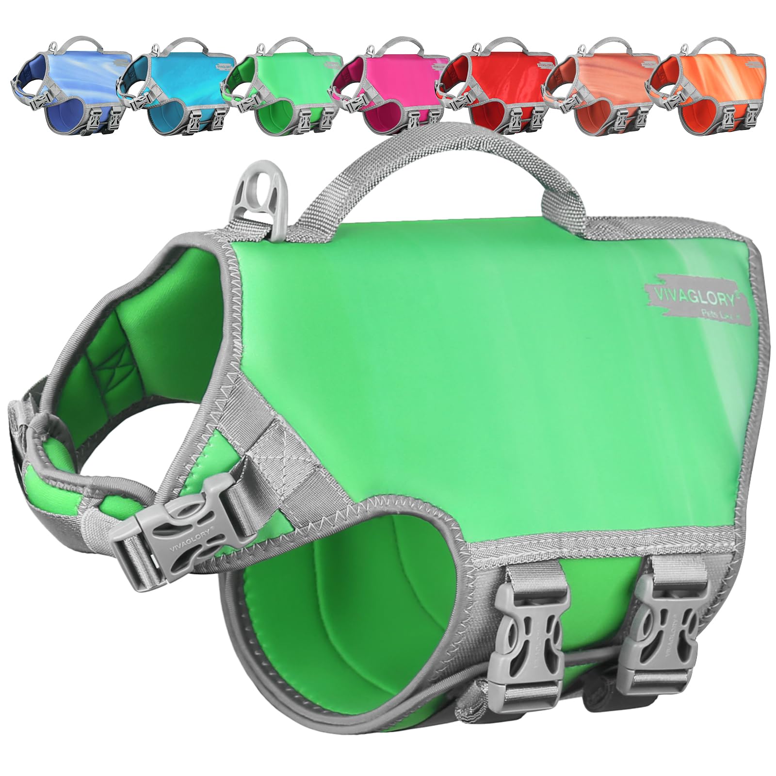 Vivaglory Neoprene Dog Life Jacket Dog Swim Vest For Boating Hunting & Swimming, Lightweight With Leash Ring, L, Grape Green