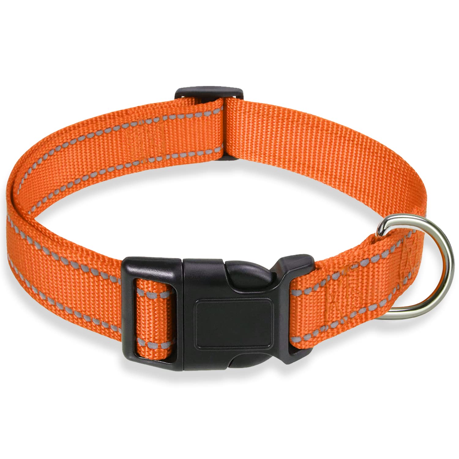 Reflective Dog Collar With Buckle Adjustable Safety Nylon Collars For Small Medium Large Dogs, Orange M