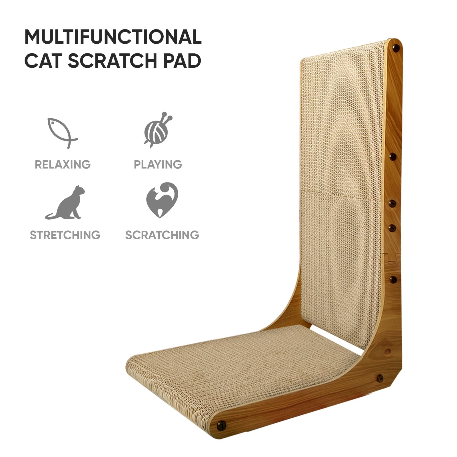 AGYM L Shape Cat Scratcher - Durable 23 Inch Cardboard Pad, Brown, Recyclable Vertical Design for Indoor Cats, Model L-MZB-S