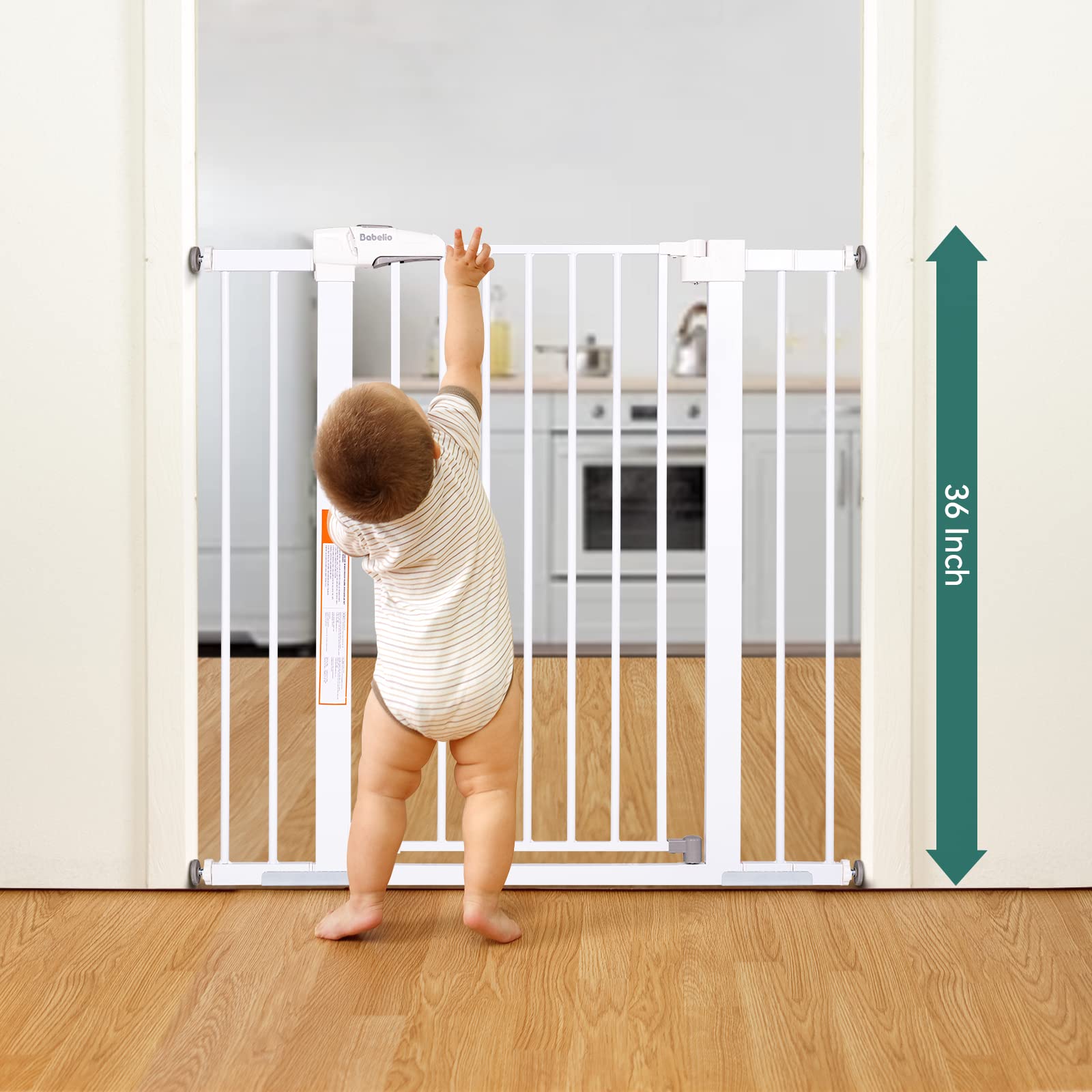 BABELIO 36" Extra Tall Dog Gate - Pressure Mounted, 26-40" Wide, Metal, Easy Install, White, Model CB-M-101
