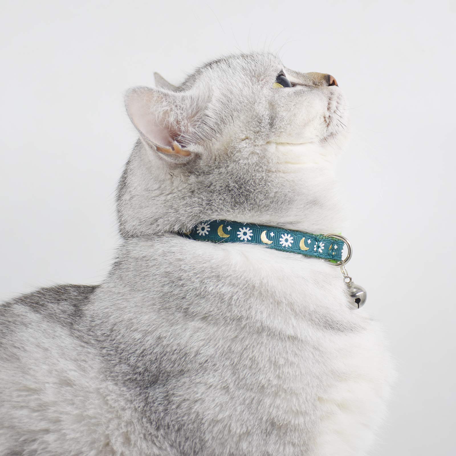 3 Pcs Breakaway Cat Collar With Bell, Moon Cat Collar Adjustable Cute Kitten Collars Soft For Cat Puppy 7-10.2In (Blue Green Purple)