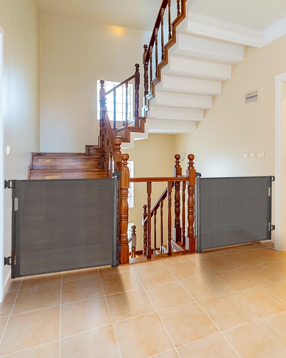 Veraste 2 Pack Retractable Baby Gate,Mesh Baby Gate Or Mesh Dog Gate,33' Tall,Extends Up To 55' Wide,Child Safety Gate For Doorways, Stairs, Hallways, Indoor/Outdoor(White,33'X56'