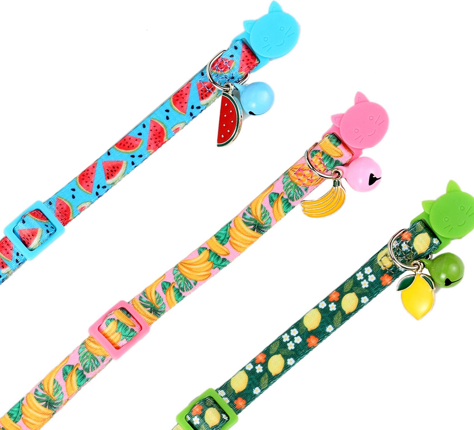 Boombone 3 Pack Cat Collar With Bell And Cute Fruit Pendants, Breakaway Summer Kitten Collars