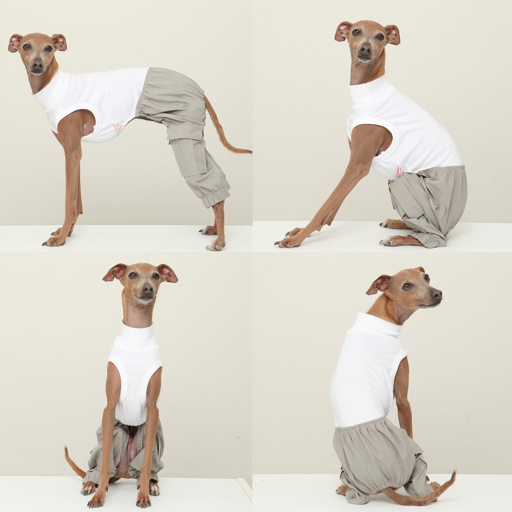 D DOGGY STAR Italian Greyhound Clothes Cargo Pants Onesie Outfit Whippet for Dog Coat (XL,Grey Cargo)