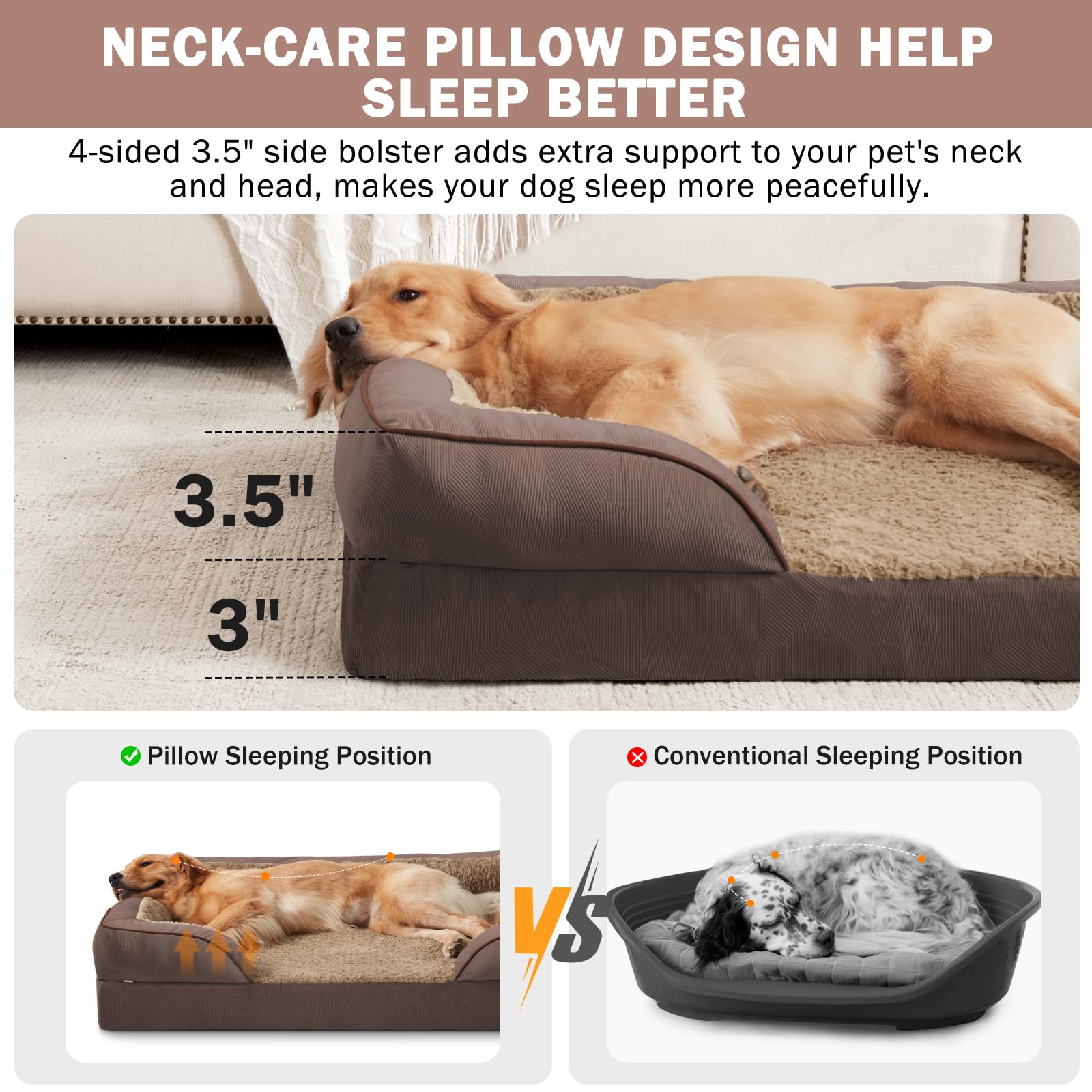 INVENHO Orthopedic Dog Bed for Extra Large Dogs, XXL Egg-Crate Foam Dog Couch with Washable Removable Cover, Waterproof Lining a