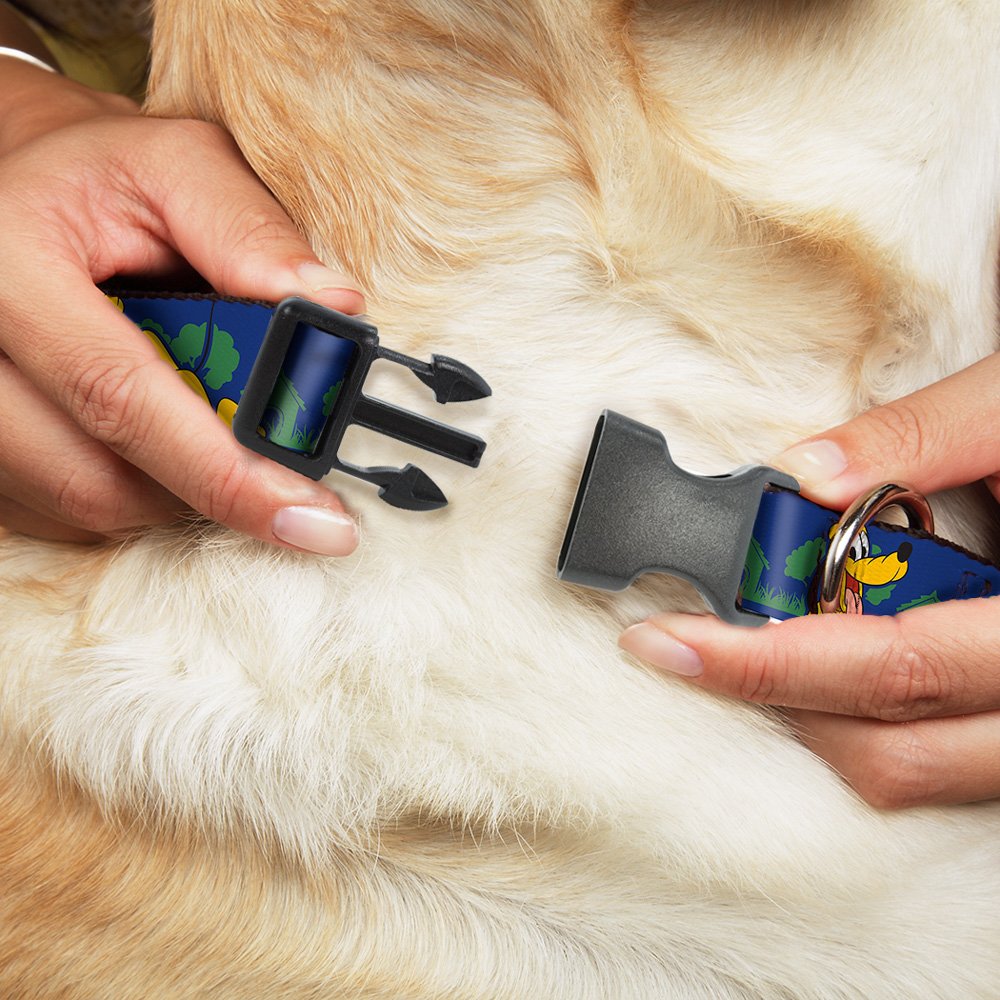 Buckle-Down 'Pluto 4-Poses/Landscape' Plastic Clip Collar, Blue/Green, 1' Wide-Fits 15-26' Neck-Large