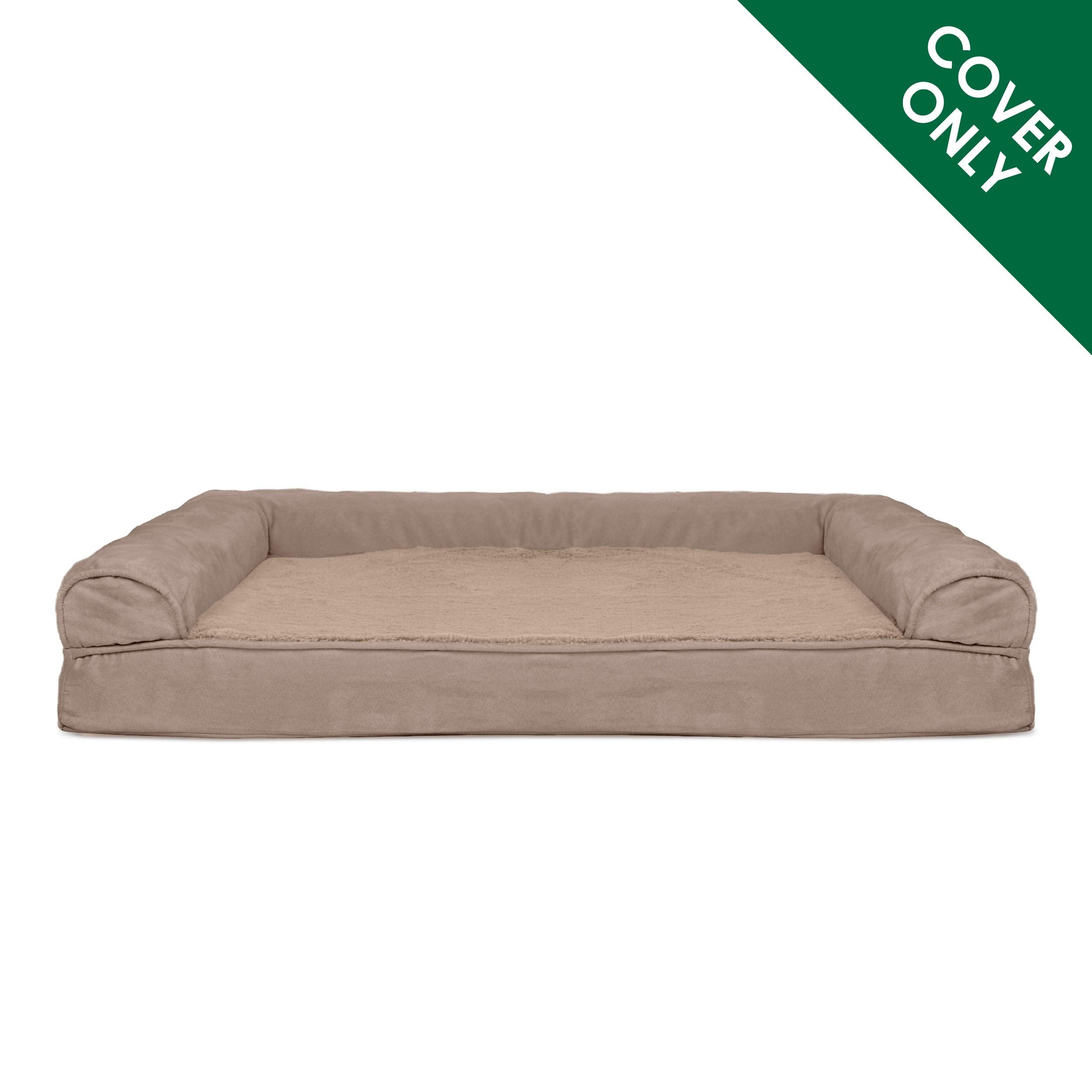 Furhaven Replacement Dog Bed Cover Plush & Suede Sofa-Style, Machine Washable - Almondine, Large