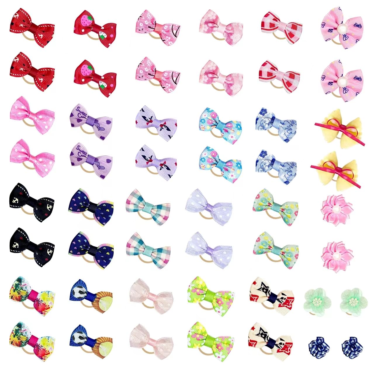 Rimobul 50Pcs Yorkie Pet Hair Bows With Rubber Bands, Cute Small Dog Hair Bows Pet Handmade Hair Bowknot Puppy