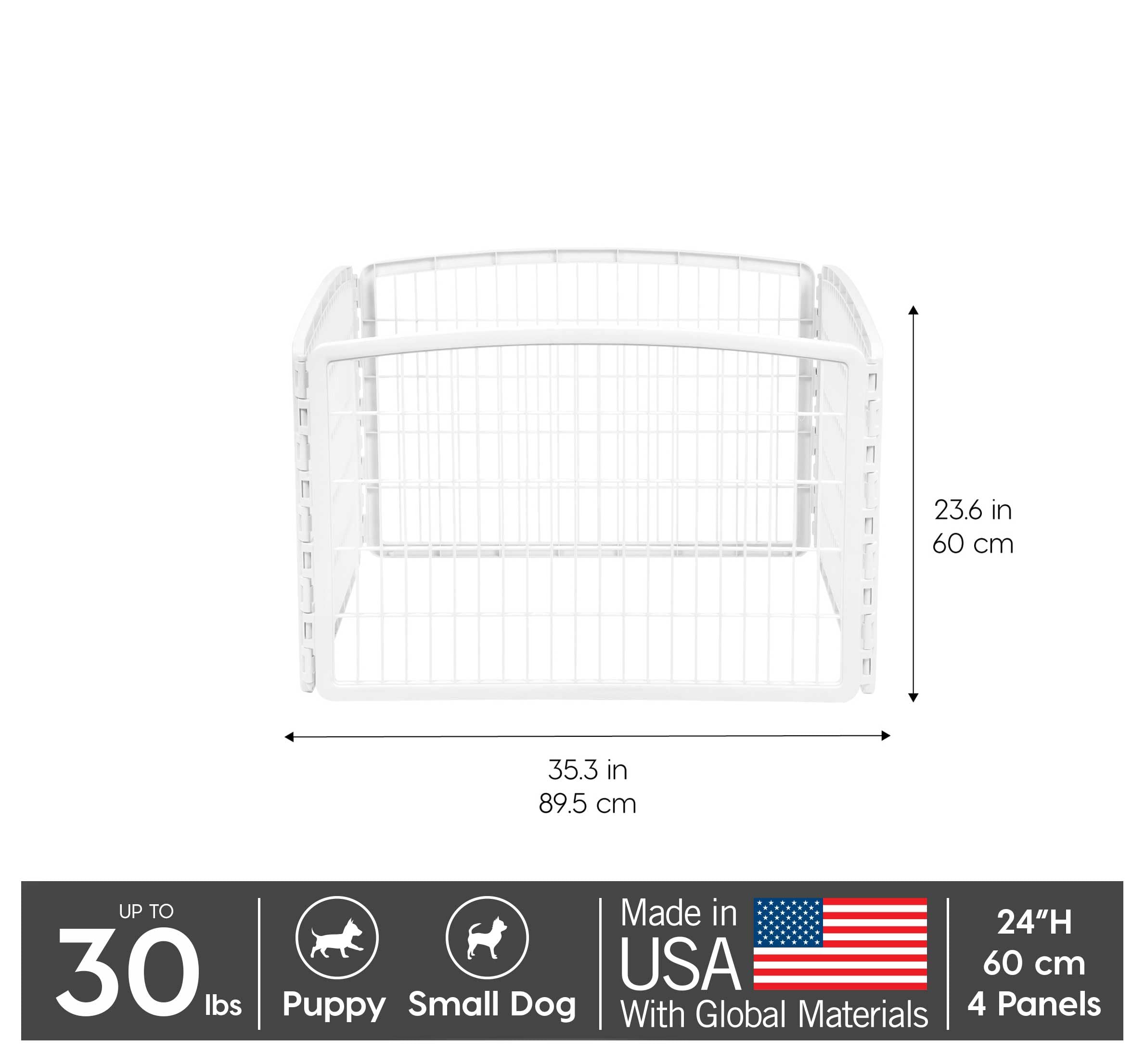 IRIS USA Dog Playpen, 4-Panel 24 Pet Playpen, Puppy Playpen, Indoor/Outdoor Dog Pen, 35 x 35 x 24, Foldable, Customizable, White
