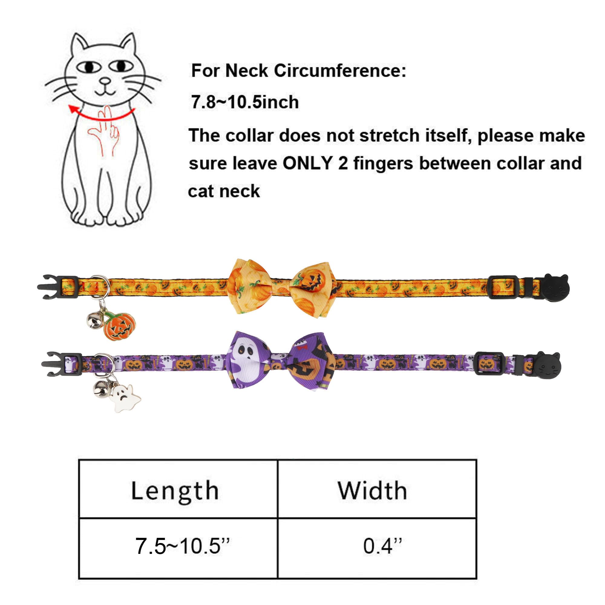 Adoggygo Halloween Cat Collars With Bow Bell, Breakaway Cat Collar With Bowtie Pumpkin Ghost Cat Kitten Collar For Girl Boy Cats Kittens (Halloween)