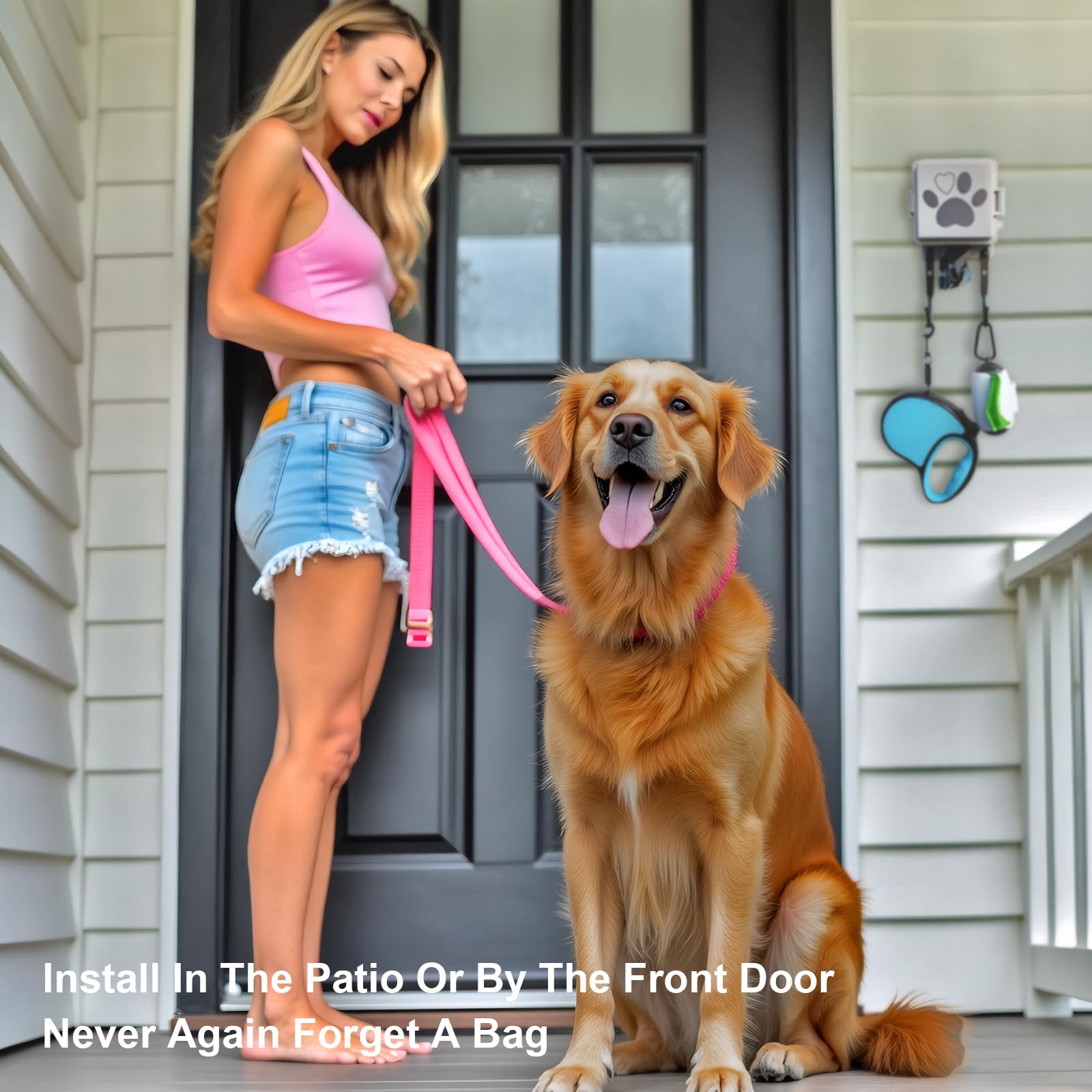 Dog Poop Bag Dispenser Outdoor Or Indoor Pet Waste Bag Wall Holder, Screw On, Strap On, Stick On, 2 Pcs Set, 2 Sizes, Doggy Poop