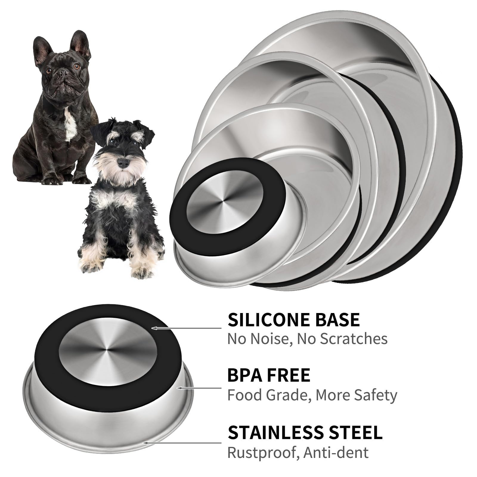 Taglory 4 Cup Stainless Steel Dog Bowls Set of 2 for Food and Water, Silicone Base Anti-Slip, Rust Resistant, Extra Thick Metal