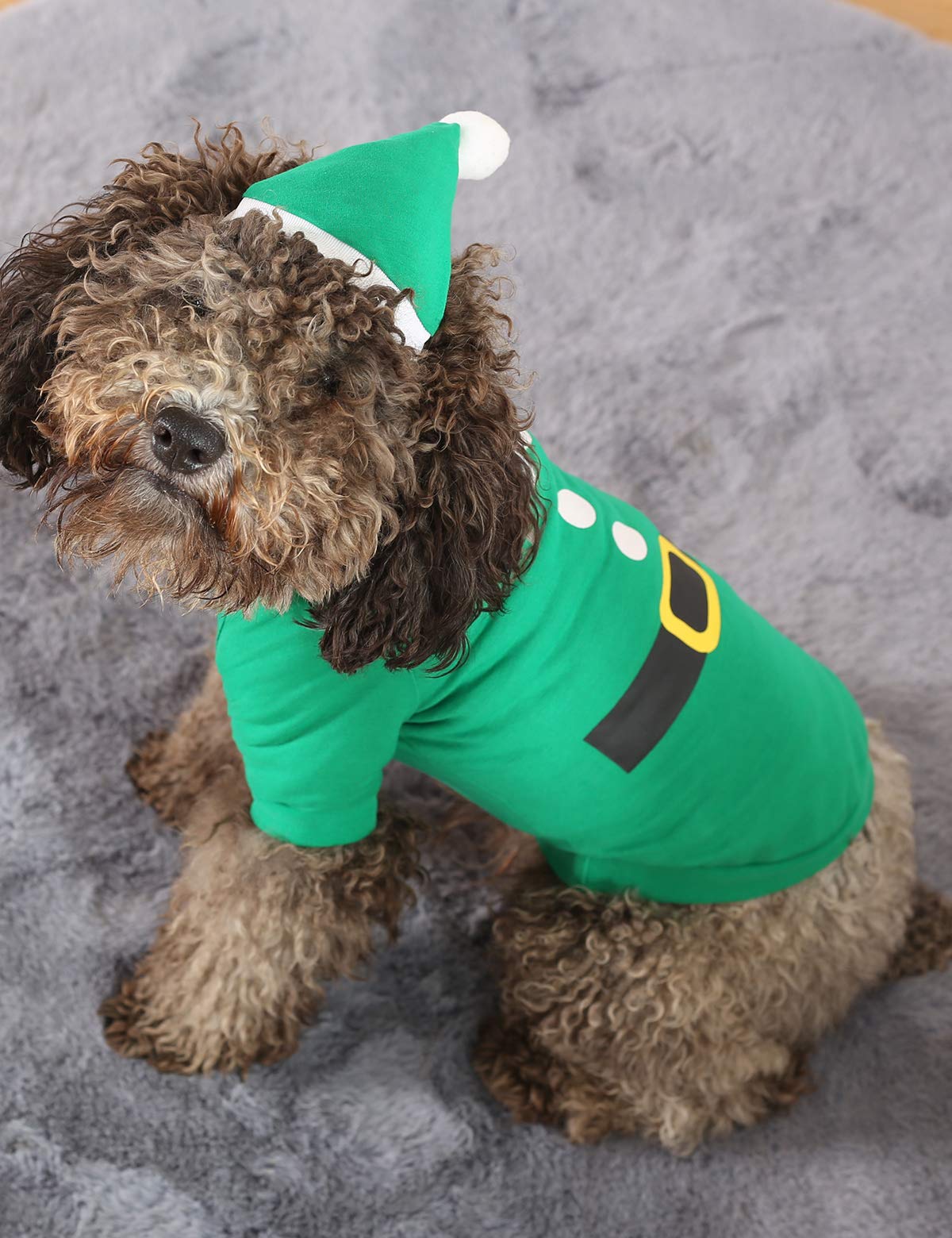 Coomour Christmas Dog Shirt Pet Merry Christmas Elf Costume Clothes With Hat For Dogs Cats Pets Xmas Outfits (Medium)