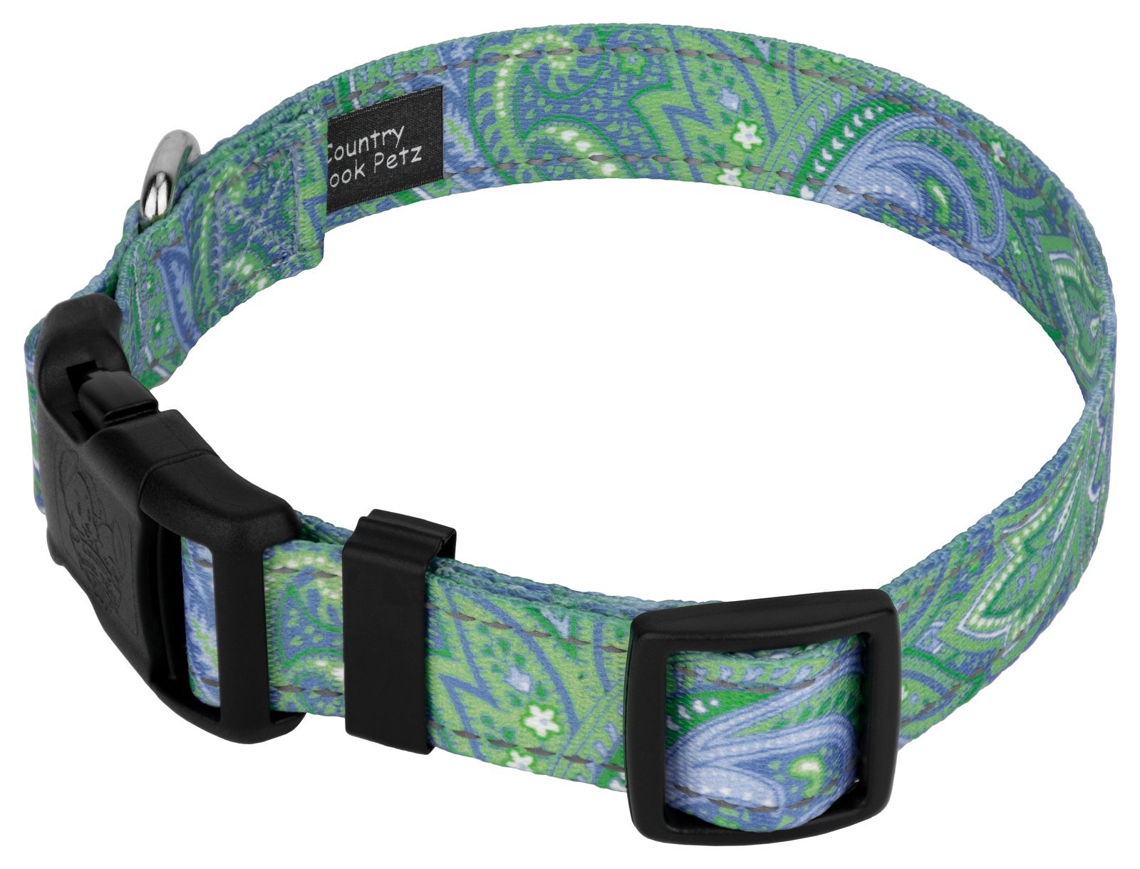 Country Brook Petz - Deluxe Green Paisley Reflective Dog Collar Collection Featured Night Safe Designs (1 Inch, Large)