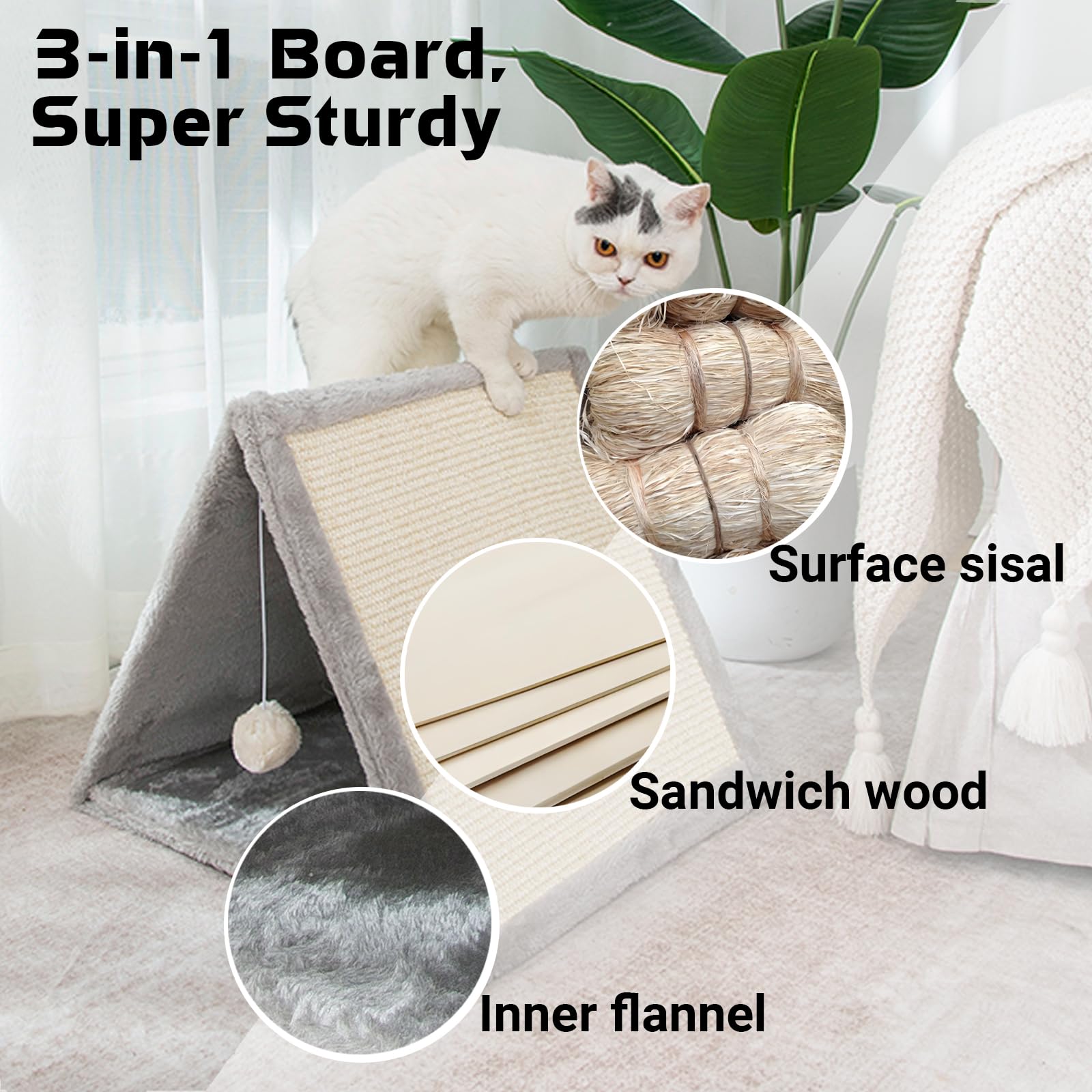 Luckitty Cat Scratching Pad - Sisal Shell And Gray Soft Plush Lining With A Plush Toy Ball, Cat Claw Sharpener - Protect Furnitu