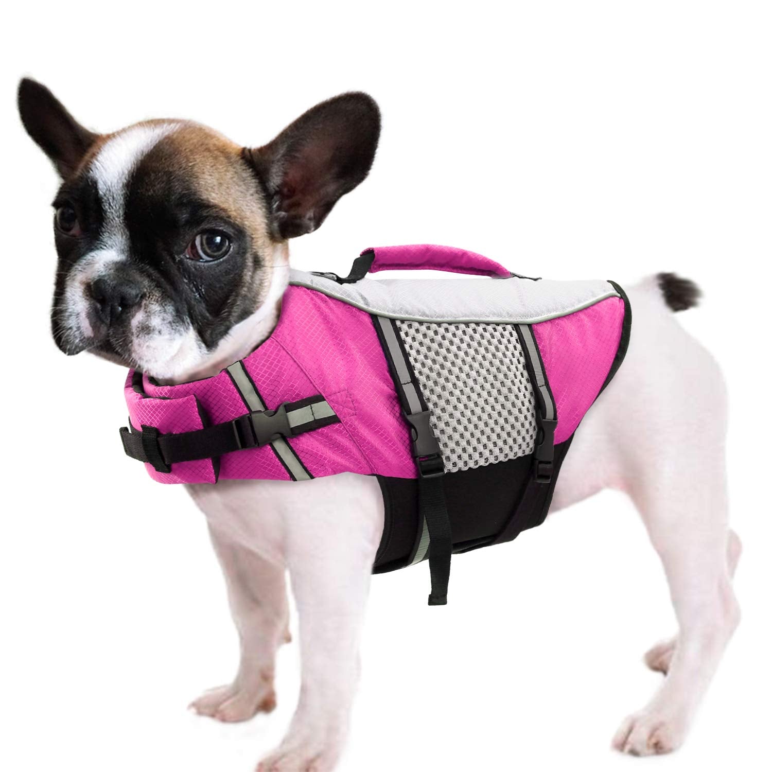 Dog Life Jacket Swimming Vest Lightweight High Reflective Pet Lifesaver With Lift Handle, Leash Ring Pink,M