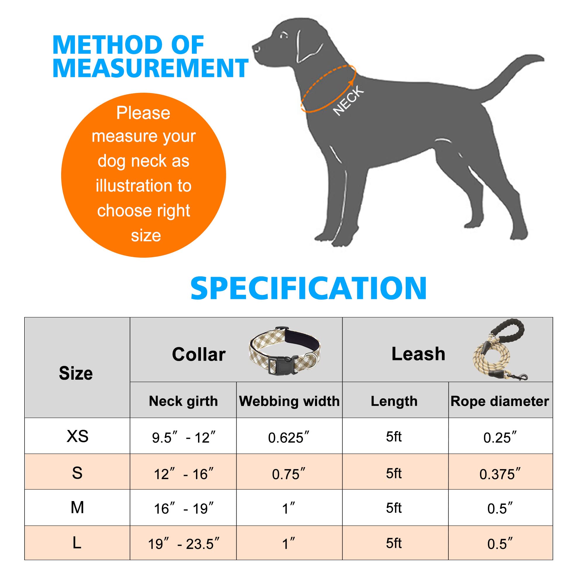 Ladoogo Reflective Dog Collar Padded With Soft Neoprene Breathable Adjustable Nylon Dog Collars For Small Medium Large Dogs (X-Small (Pack Of 1), Vanilla Plaid Collar+Leash)