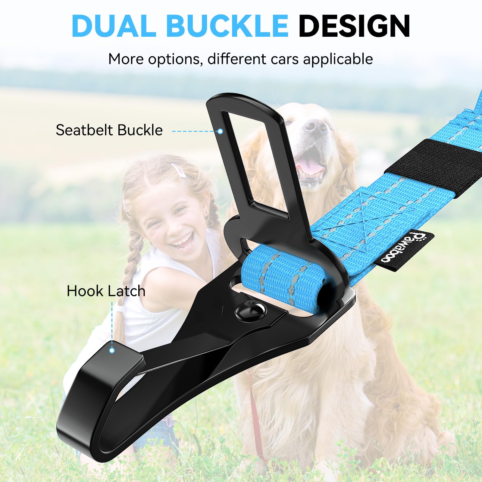 Pawaboo 2Pack Dog Seatbelt for Car, 3-in-1 Dog Seat Belt Bungee, Shockproof Dog Tether for Car with Buckle & Hook Latch, Adjusta