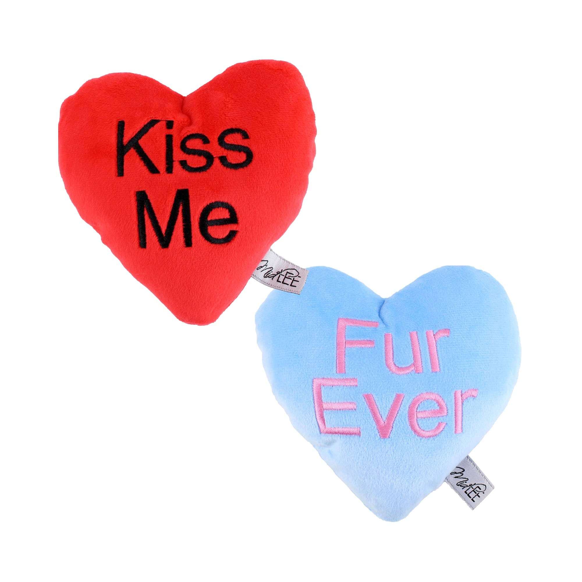 Midlee Candy Heart Valentines Dog Toy- Set of 4- Large- Conversation Plush Squeaky Present