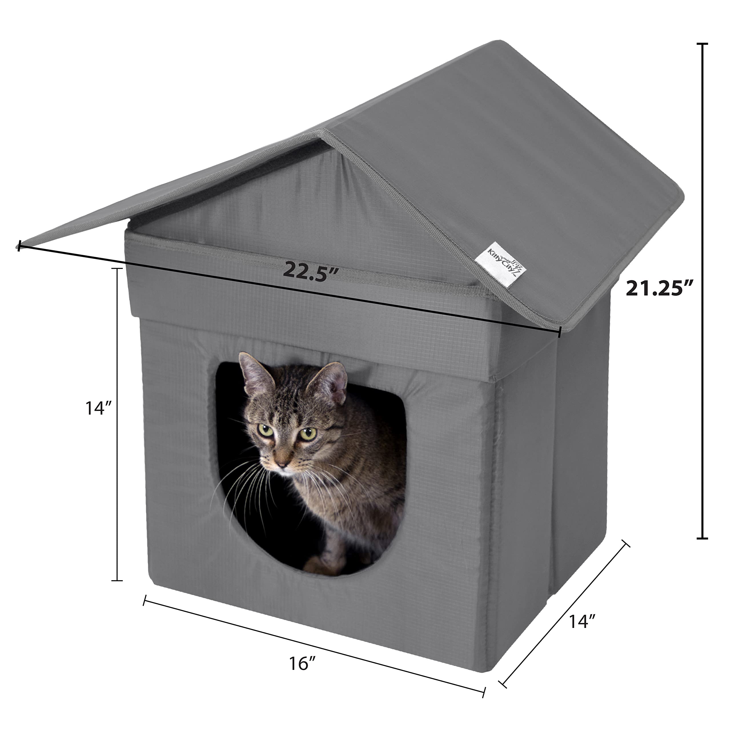 Kitty City Outdoor Stackable Cat House, Water Resistant, Heated, Gray, Model CM-10309-CS01