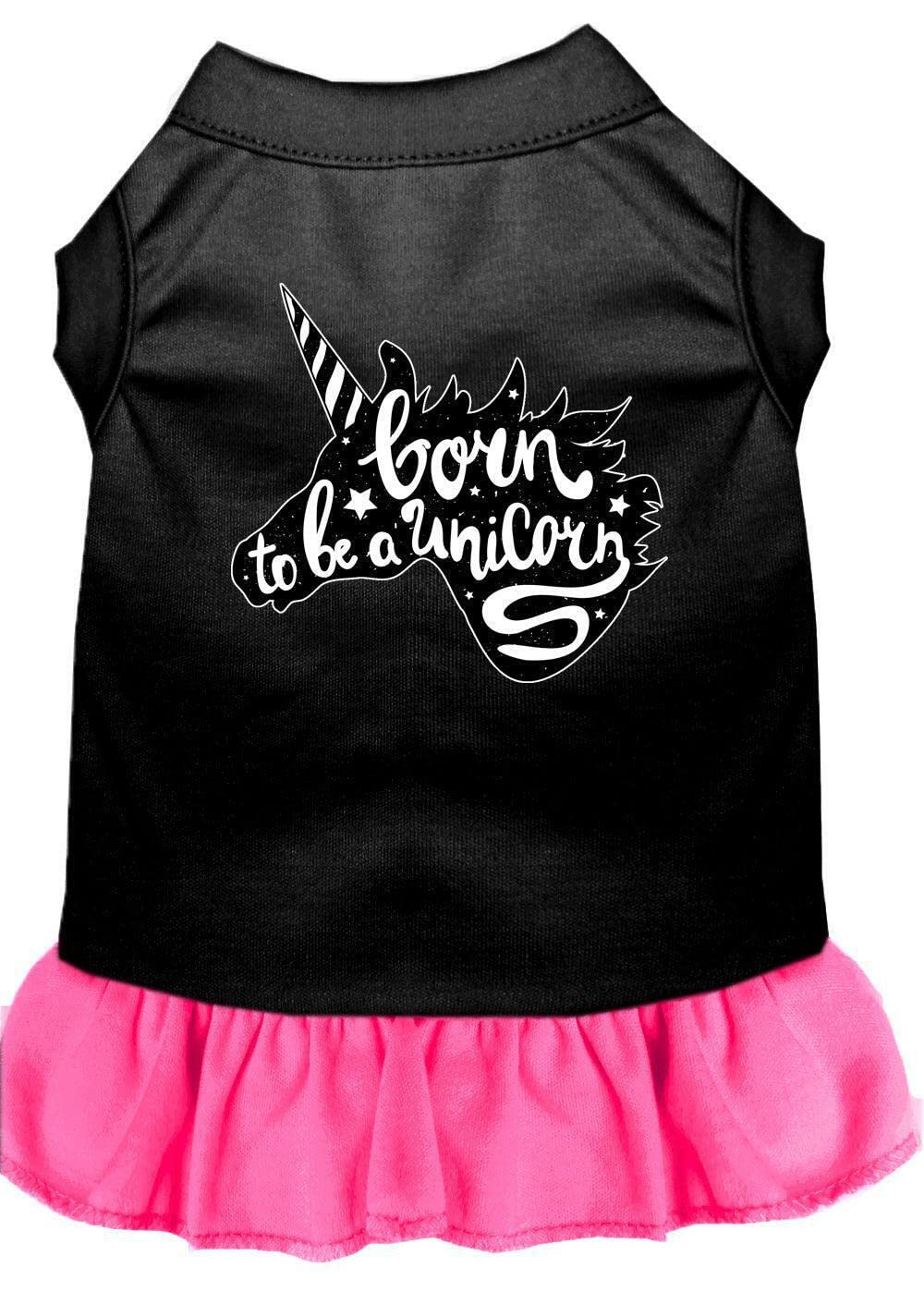Pet Dog & Cat Dress Screen Printed, Born to Be A Unicorn Black XS (0-3 lbs.)