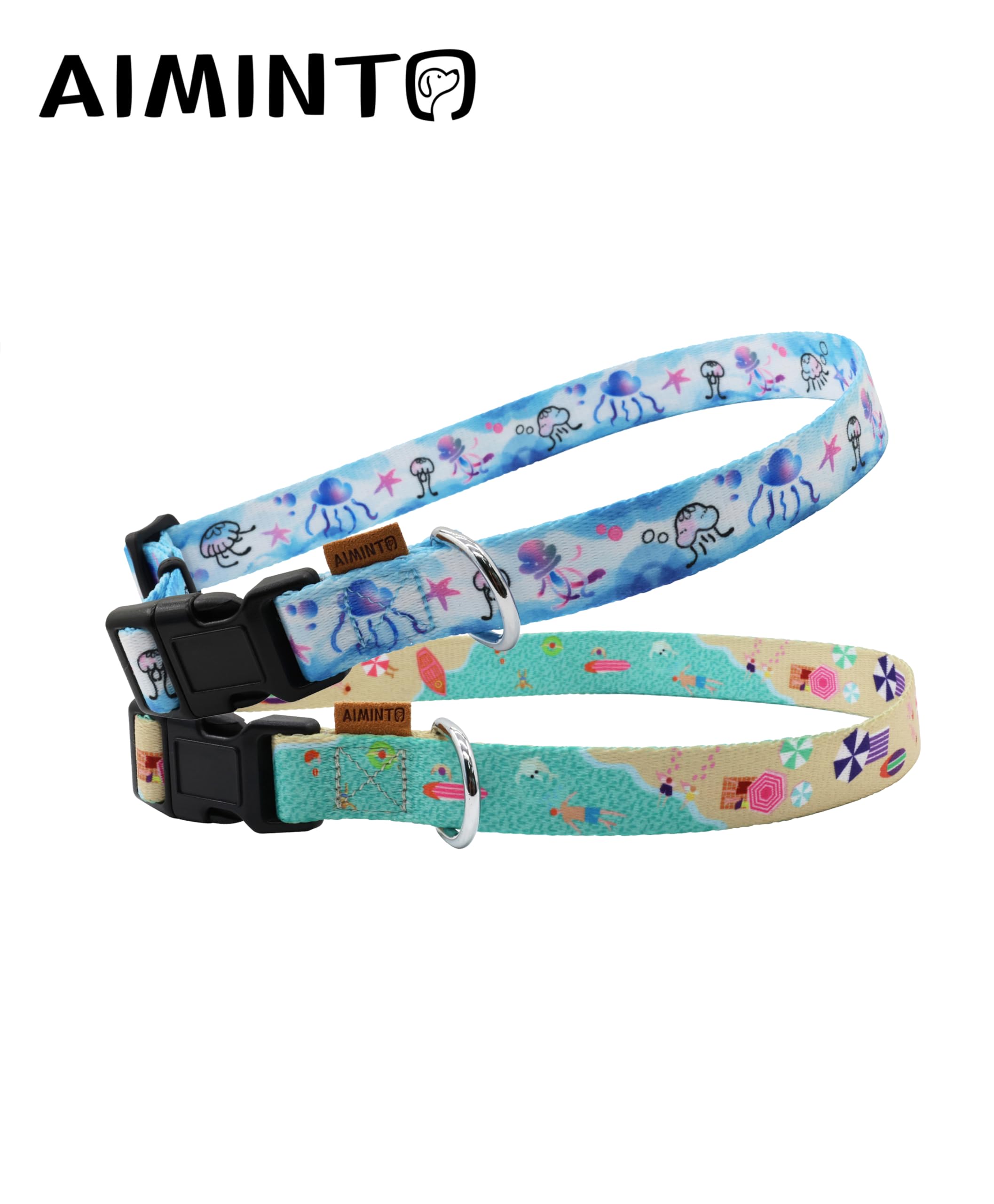 Aiminto Dog Collar, Cute Holiday In Beach Pattern, Soft And Adjustable Collar With Quick Release Buckle (Xs (Neck 9-13'', Width