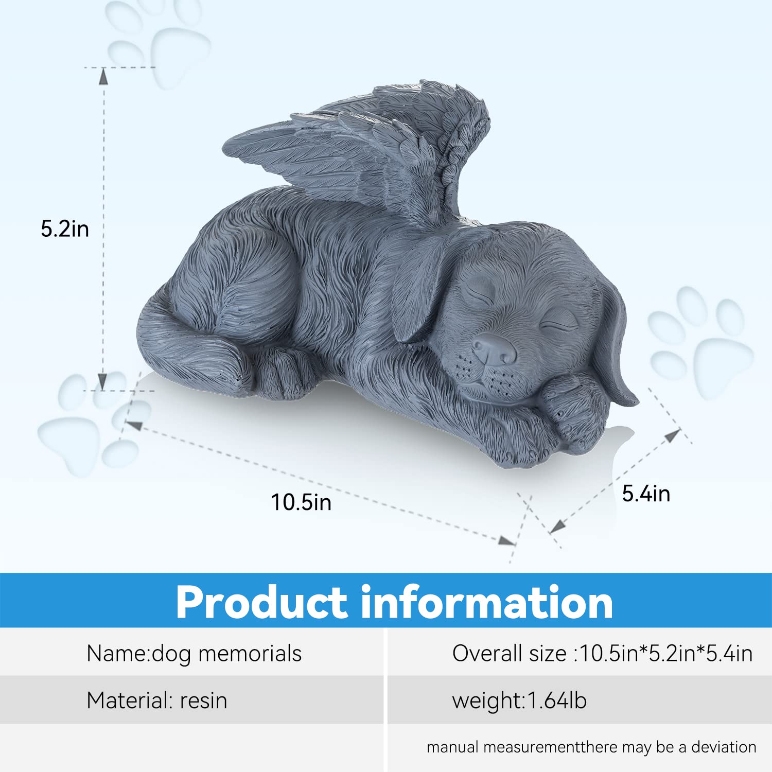 Newdream:The Dog Angel Memorial Statue,Dog Angle Memorial Placed In Indoor Angel Decorations, Pet Tombstone Dogs Figurines, Pet Grave Markers Dog In Angel Wing Figurine.(Big Dog Grey)