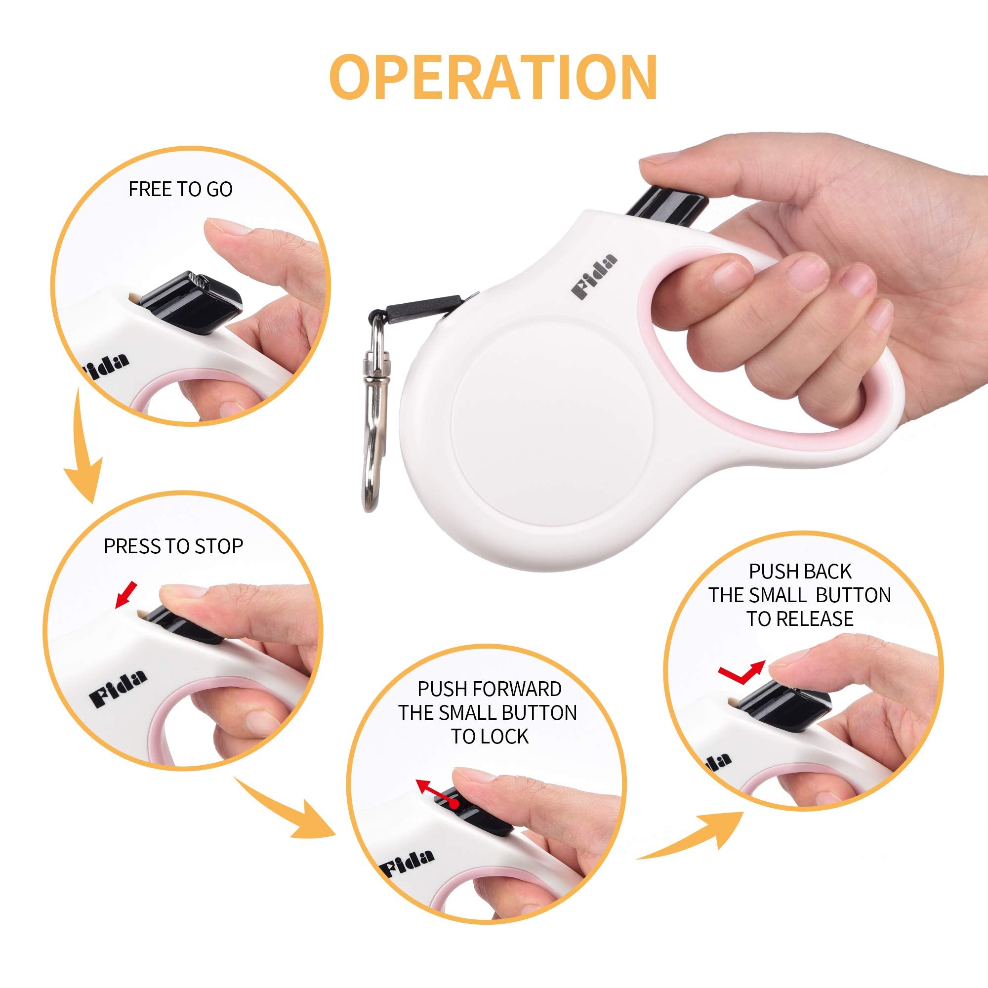 Fida Retractable Dog Leash, 16 Ft Dog Walking Leash For Small Dogs Up To 26Lbs, Tangle Free, White