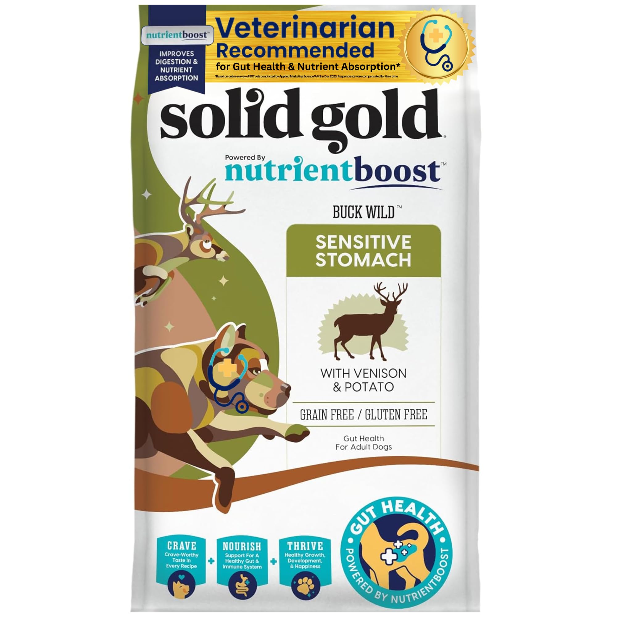 Solid Gold Dry Dog Food for Sensitive Stomachs - Grain Free & Gluten Free w/Venison, Pumpkin & Probiotics for Gut Health & Diges