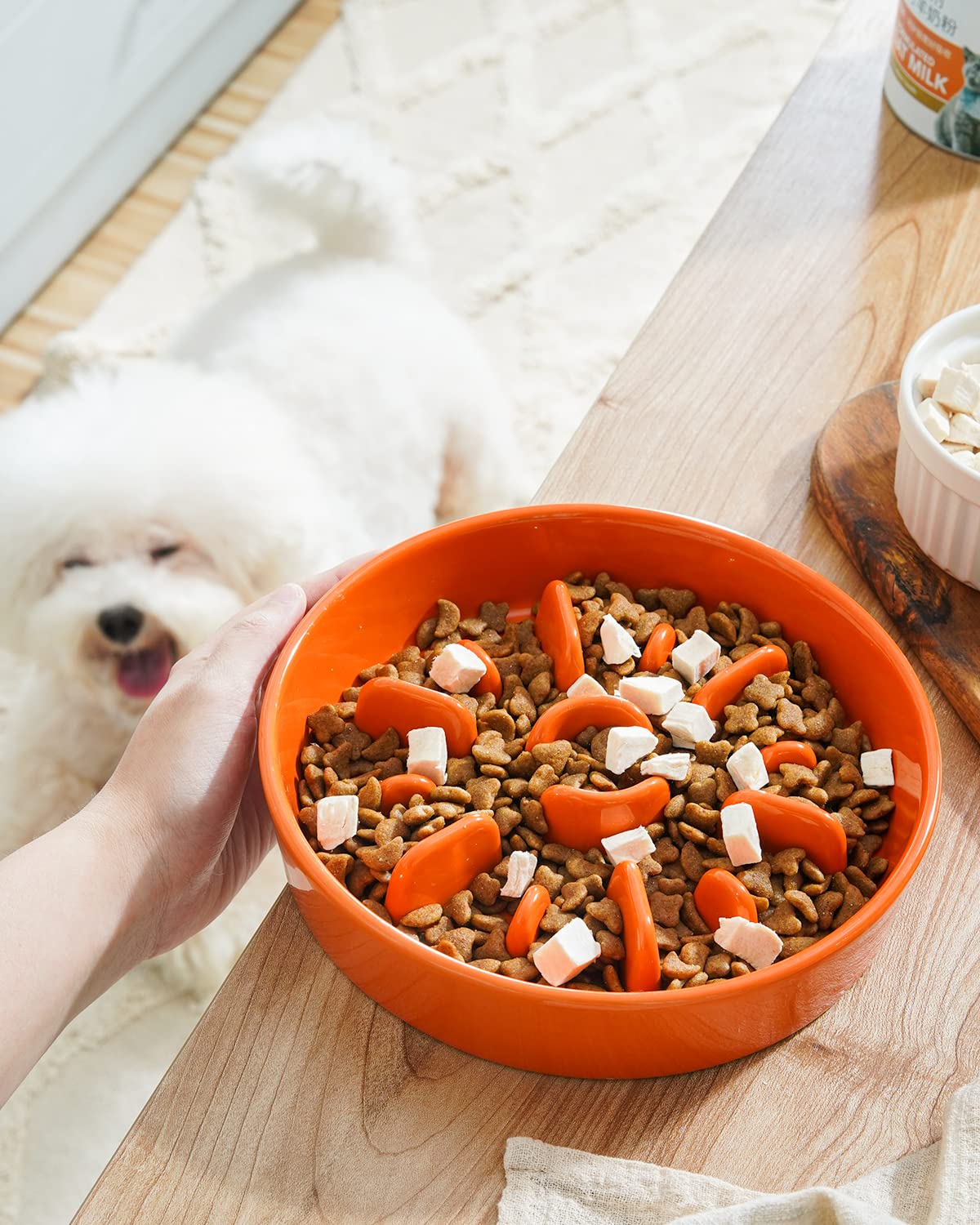 LE TAUCI Slow Feeder Dog Bowl - Ceramic, 1.5 Cups, Sun Orange, Ideal for Small Medium Breeds and Fast Eaters