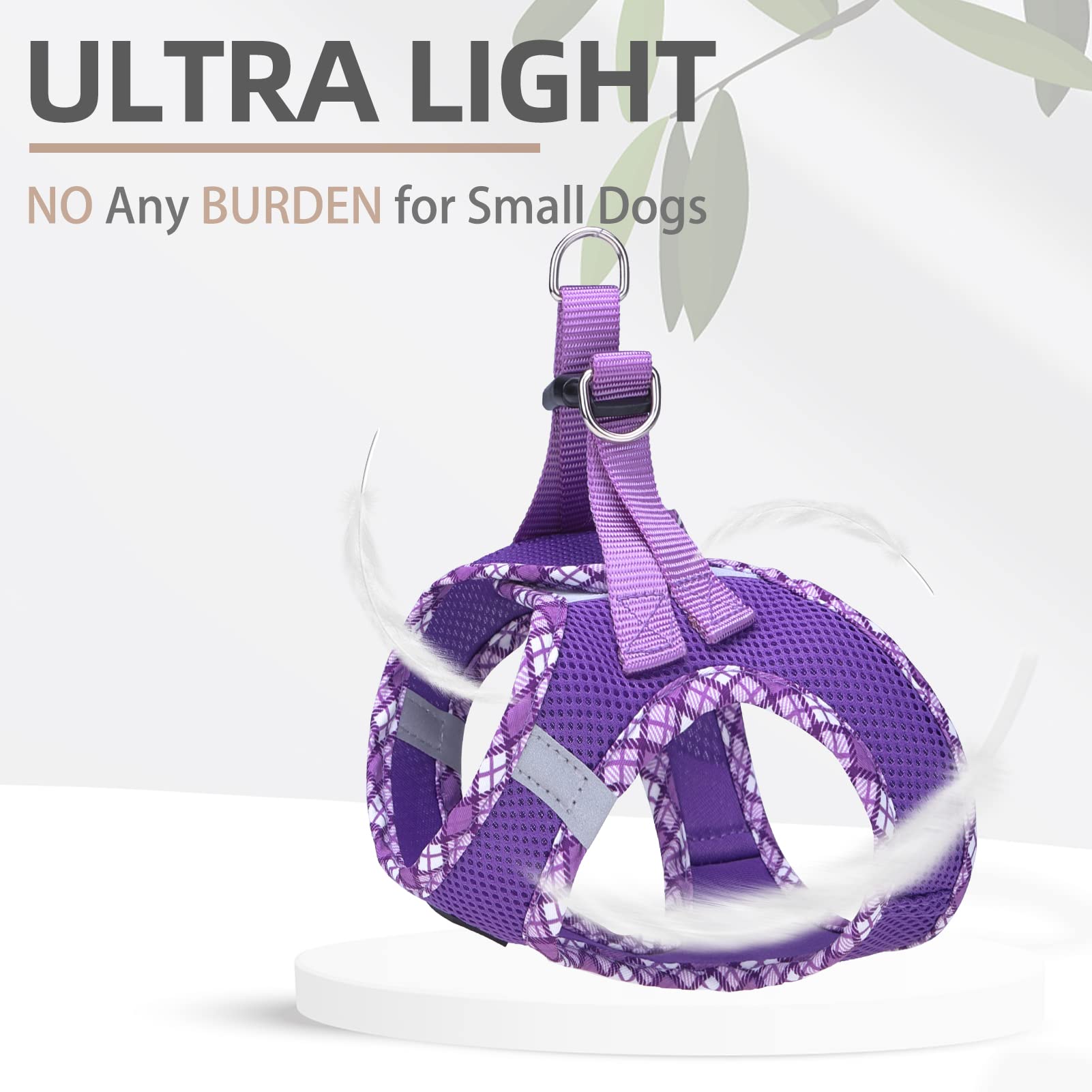 Pupteck Dog Harness And Leash Set For Small Medium Dogs No Pull Step-In Soft Mesh Puppy Cat Vest Harnesses Reflective At Night, Purple Xs
