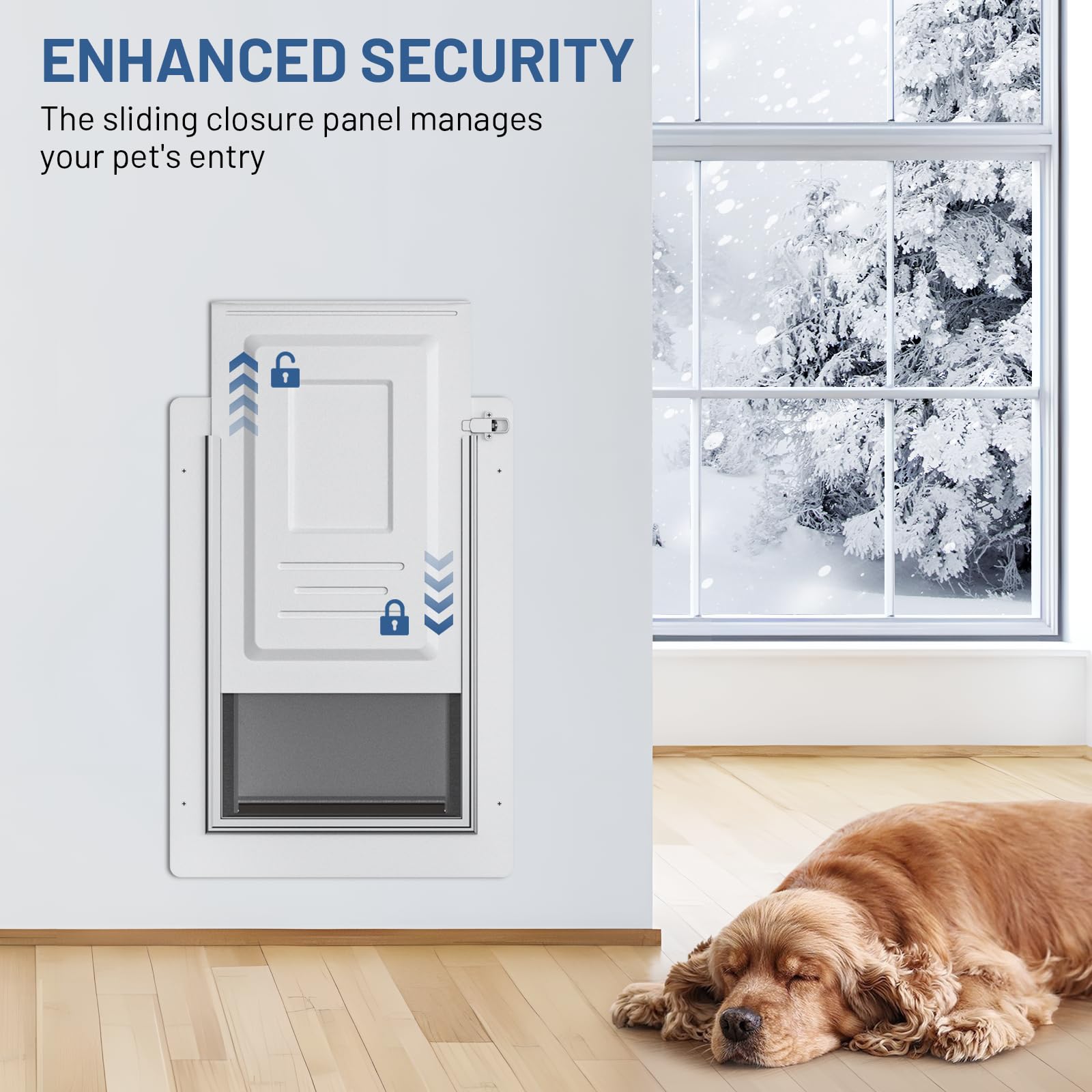 Pet Door For Wall With Secure Aluminum Lock, Steel Frame And Telescoping Tunnel, Double Silicone Flaps Dog Doggy Door And Cat Do